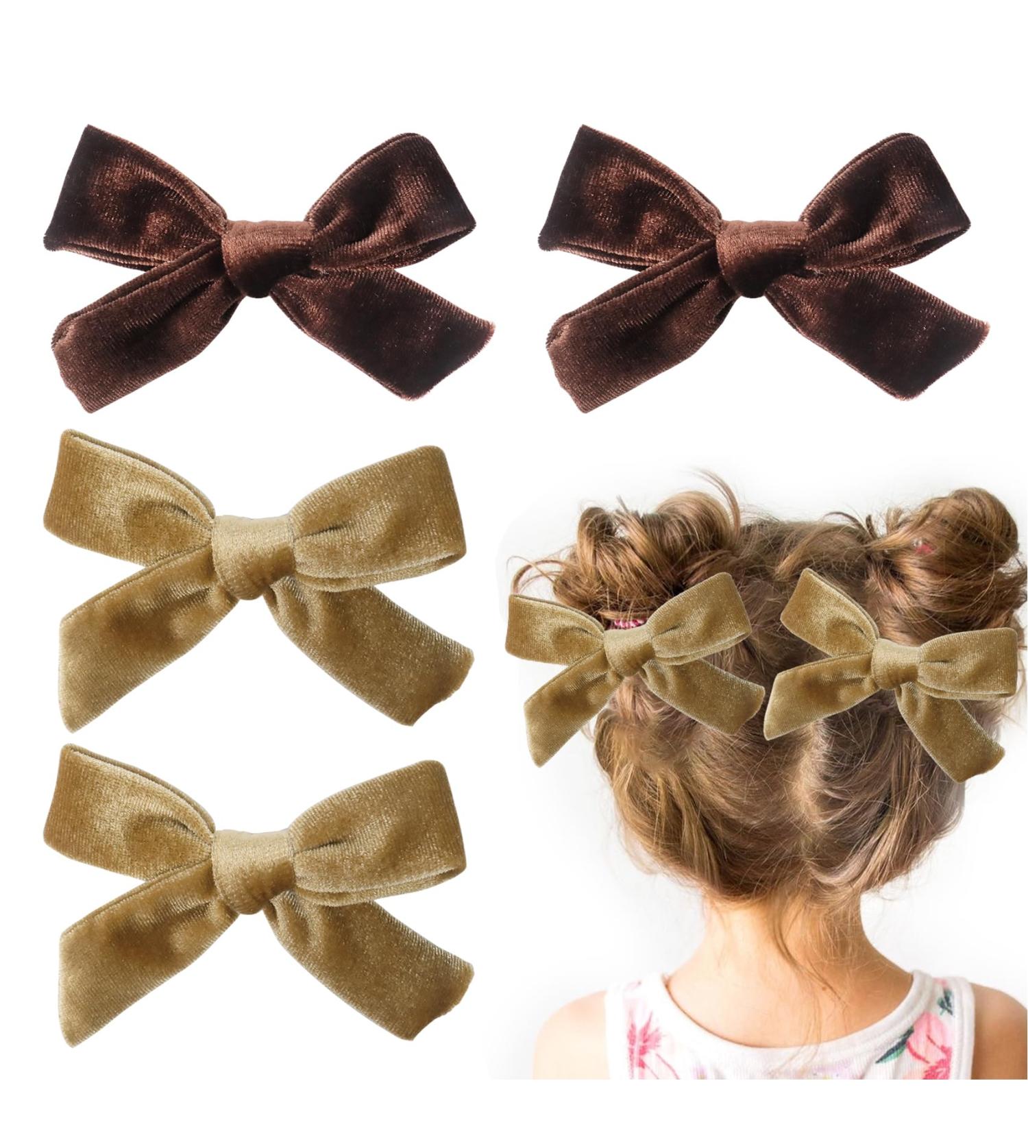 4Pcs Velvet Bow Hair Clips for Girls and Women - Brown Rosegold - 3.8 Inch - Christmas Hair Accessories - Buy Online on SooperMarket.com