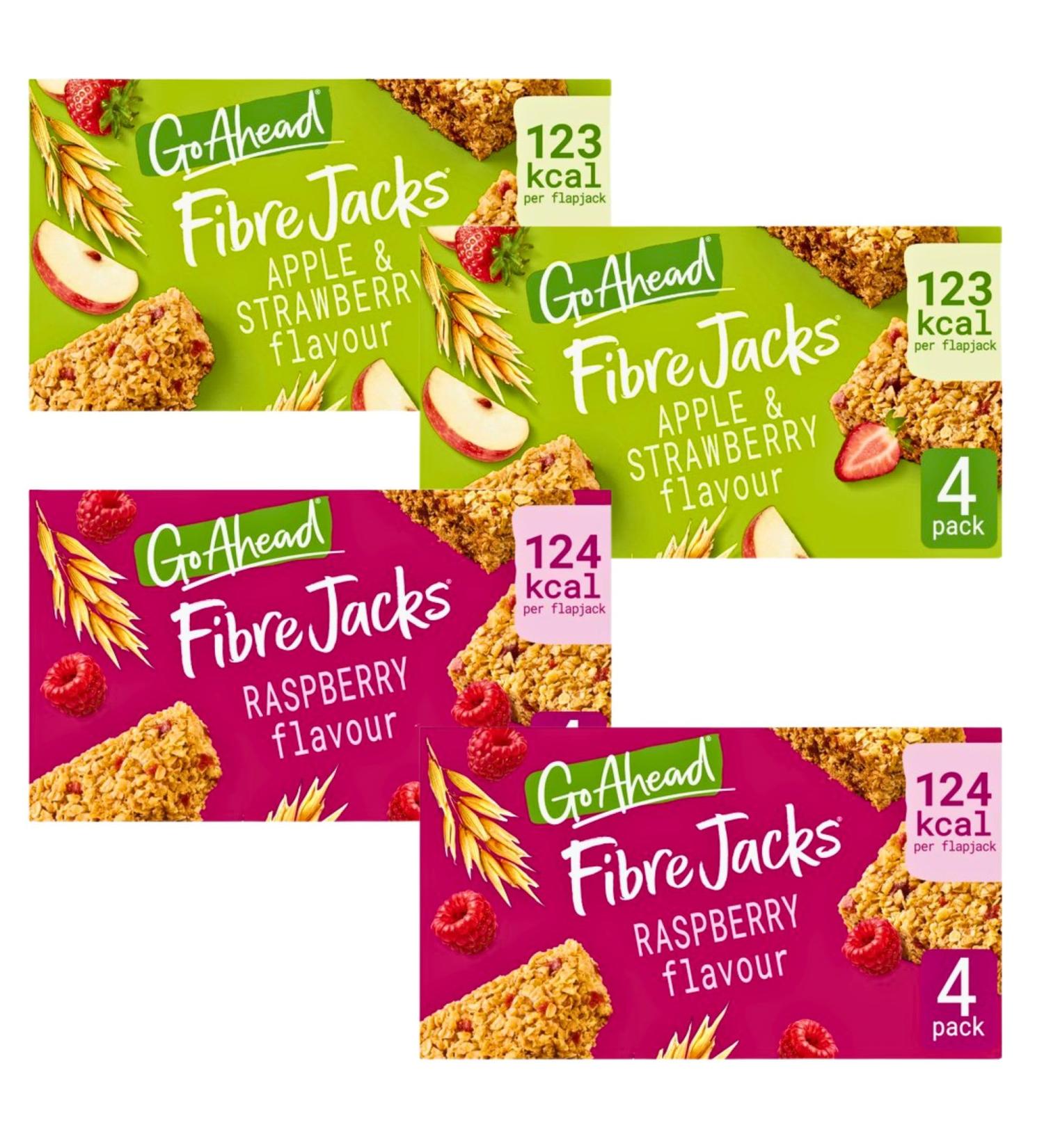 Flapjack Bars Bundle with 2 x Go Ahead Fibre Jacks Raspberry and 2 x Go Ahead Fibre Jacks Applle & Strawberry | 2 Cereal Bars Flavours 4 Breakfast Bars Packs 16 Go Ahead Bars - Buy Online on SooperMarket.com