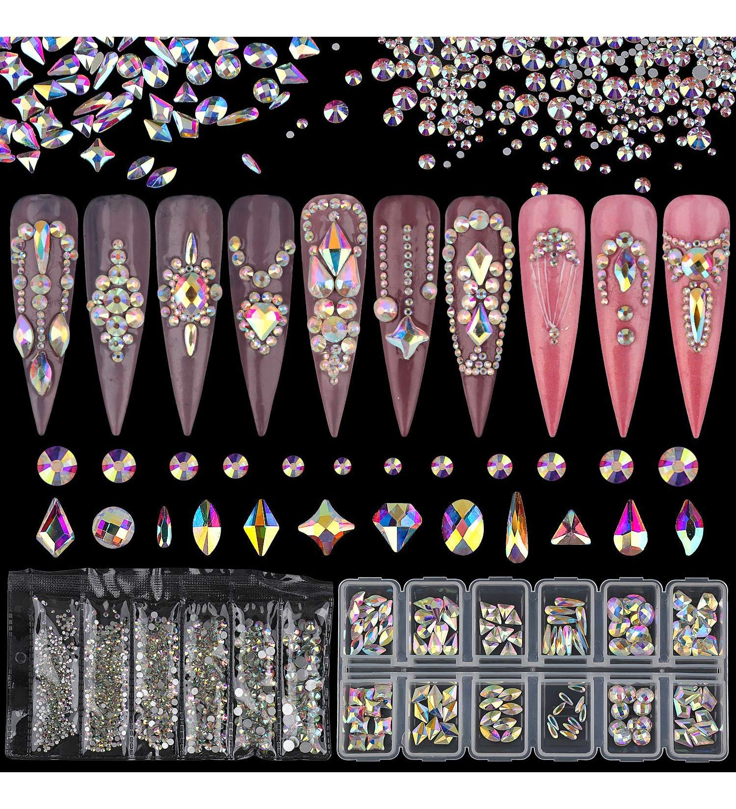 Warmfits AB Crystal Rhinestones Set - 1840pcs Nail Art Gems for DIY Crafts & Jewelry - Iridescent Clear Multi-Shape Rhinestones for Nails, Phones, Clothes & More - Buy Online on SooperMarket.com