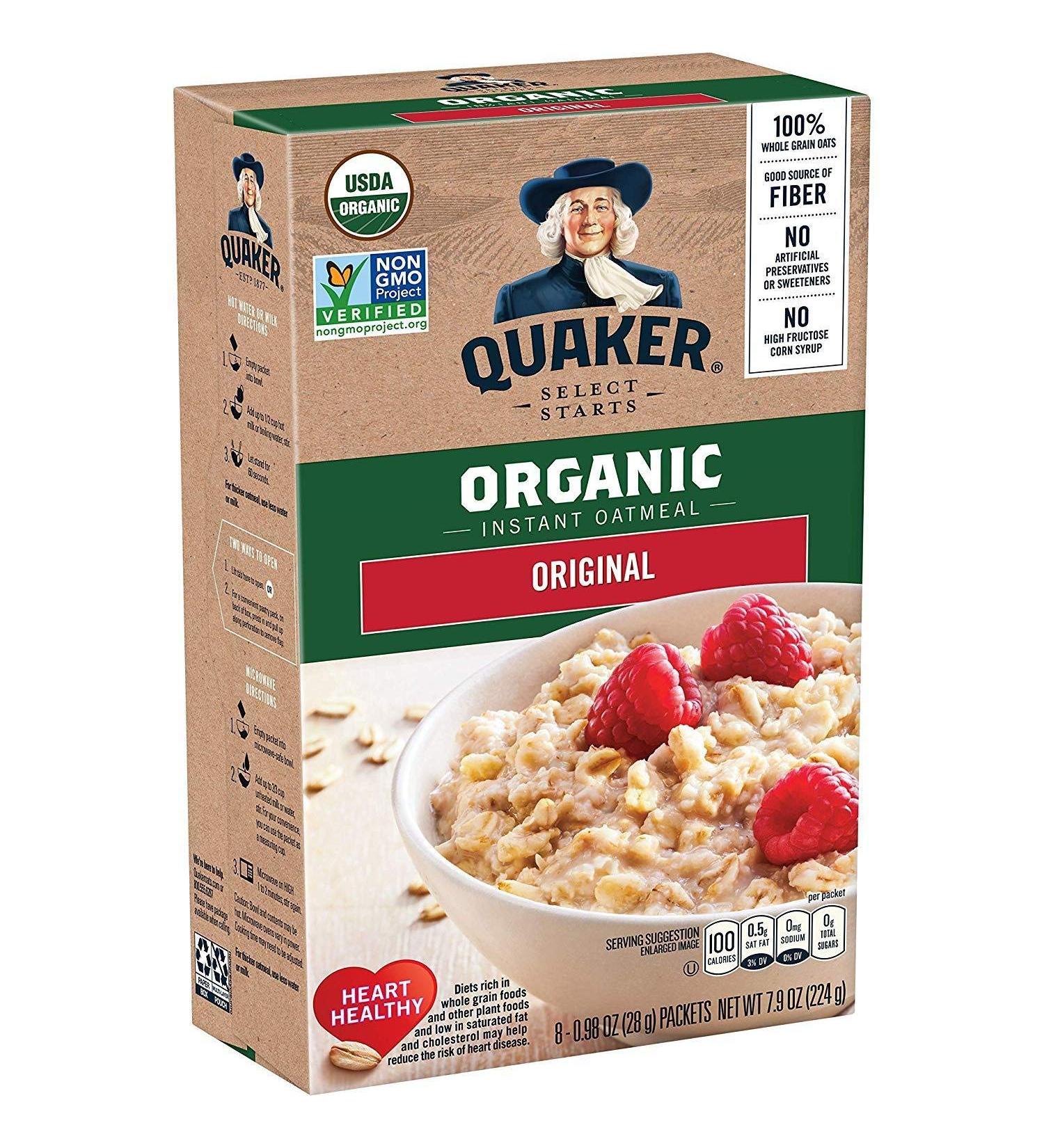 Quaker Organic Non-GMO Instant Oatmeal Original 8 Packets x 6 - USDA Certified - Buy Online on SooperMarket.com