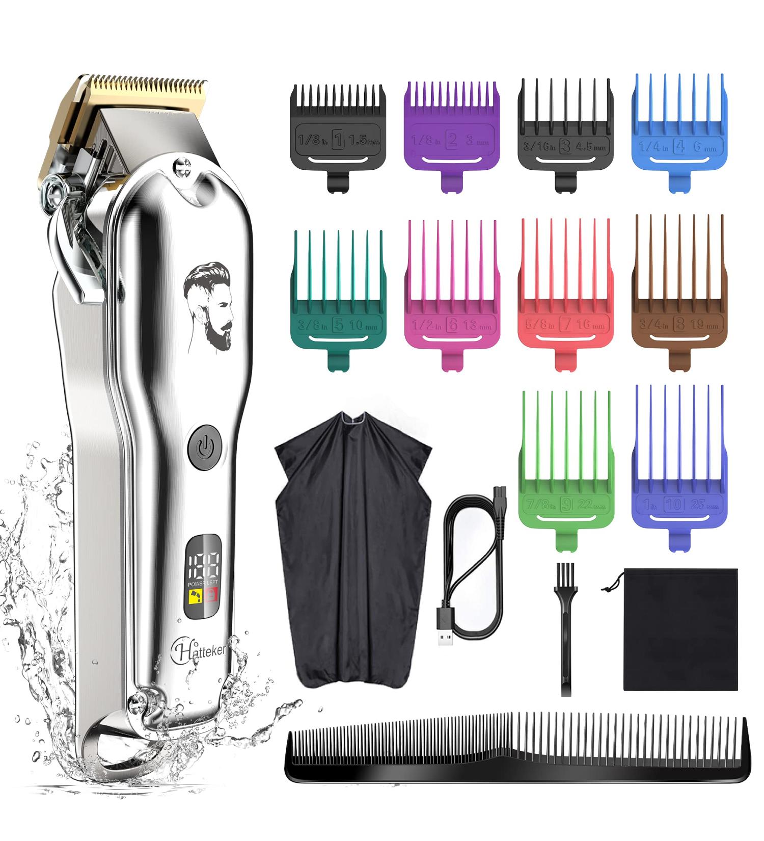 Hatteker Men's Hair Clipper & Beard Trimmer - Cordless and Waterproof Grooming Kit with Colorful Combs - Silver - Buy Online on SooperMarket.com