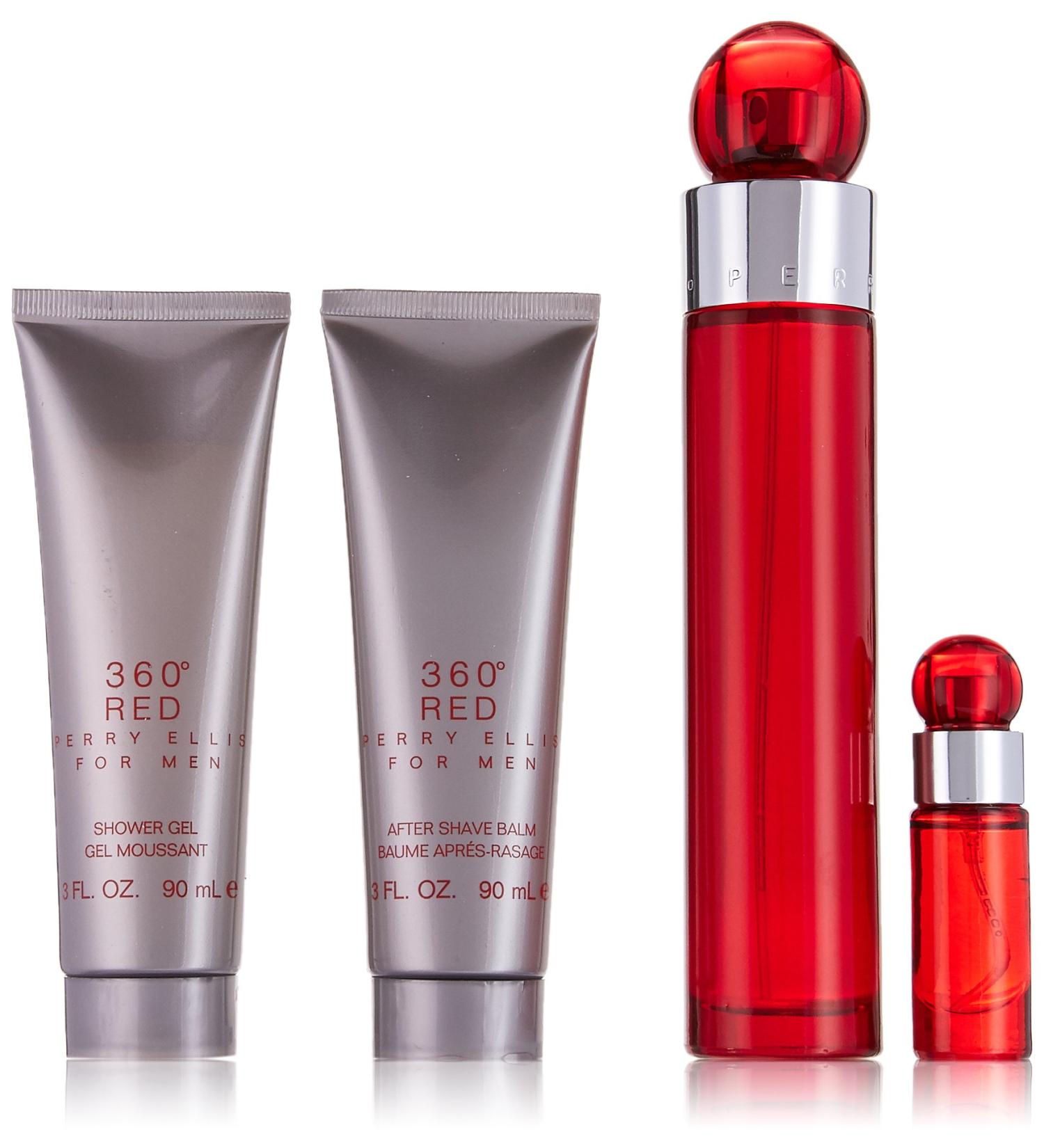 Perry Ellis 360 Red 4 Piece Gift Set (3.4oz/100ml Eau de Toilette 3oz Shower Gel 3oz After Shave Balm 0.25oz Eau de toilette Spray) - Buy Online on SooperMarket.com