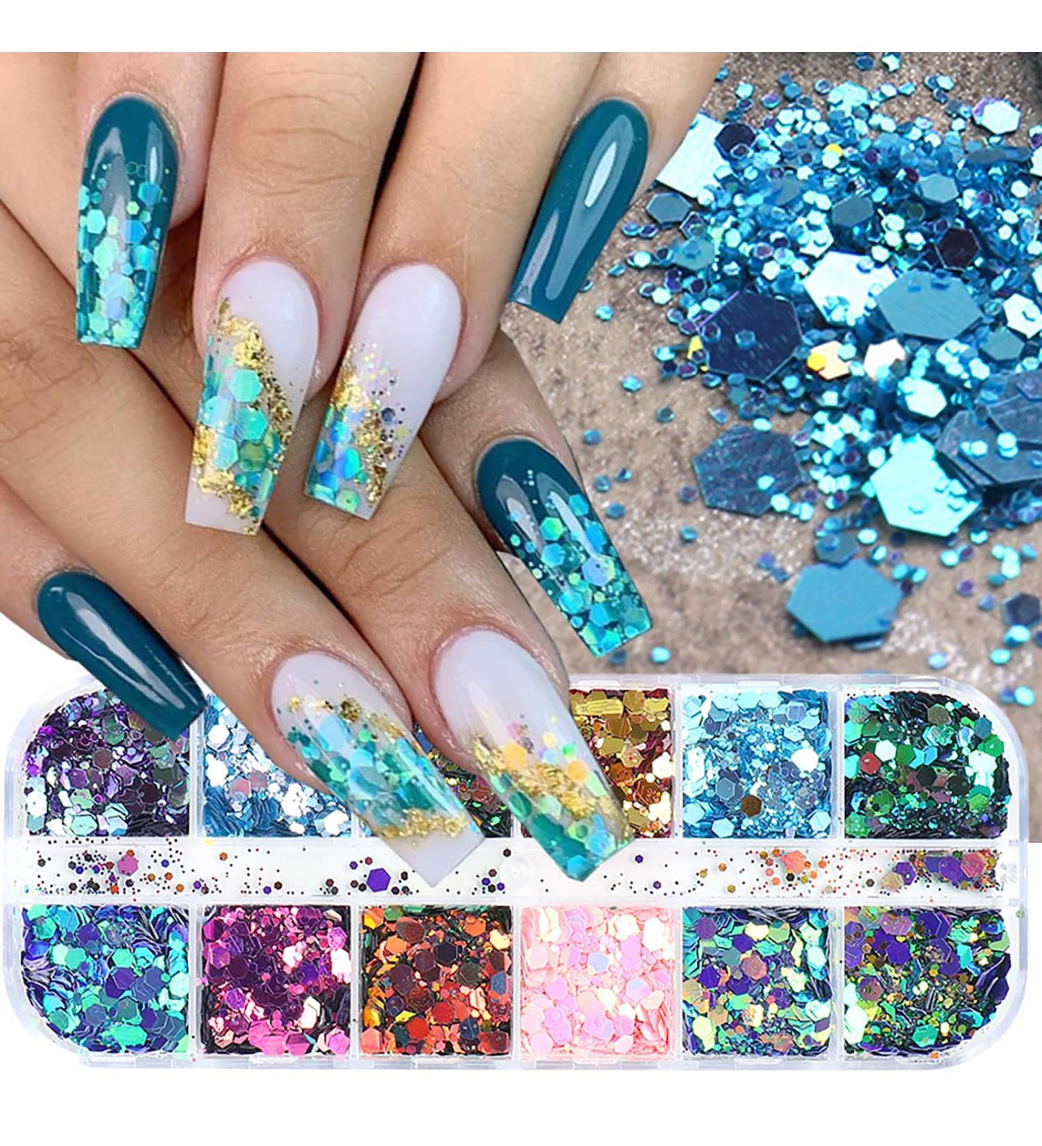 Shop GZSYY Nail Art Sequins - 12 Colors of Sparkly Glitter Powder for Stunning Nail Designs - Buy Online on SooperMarket.com