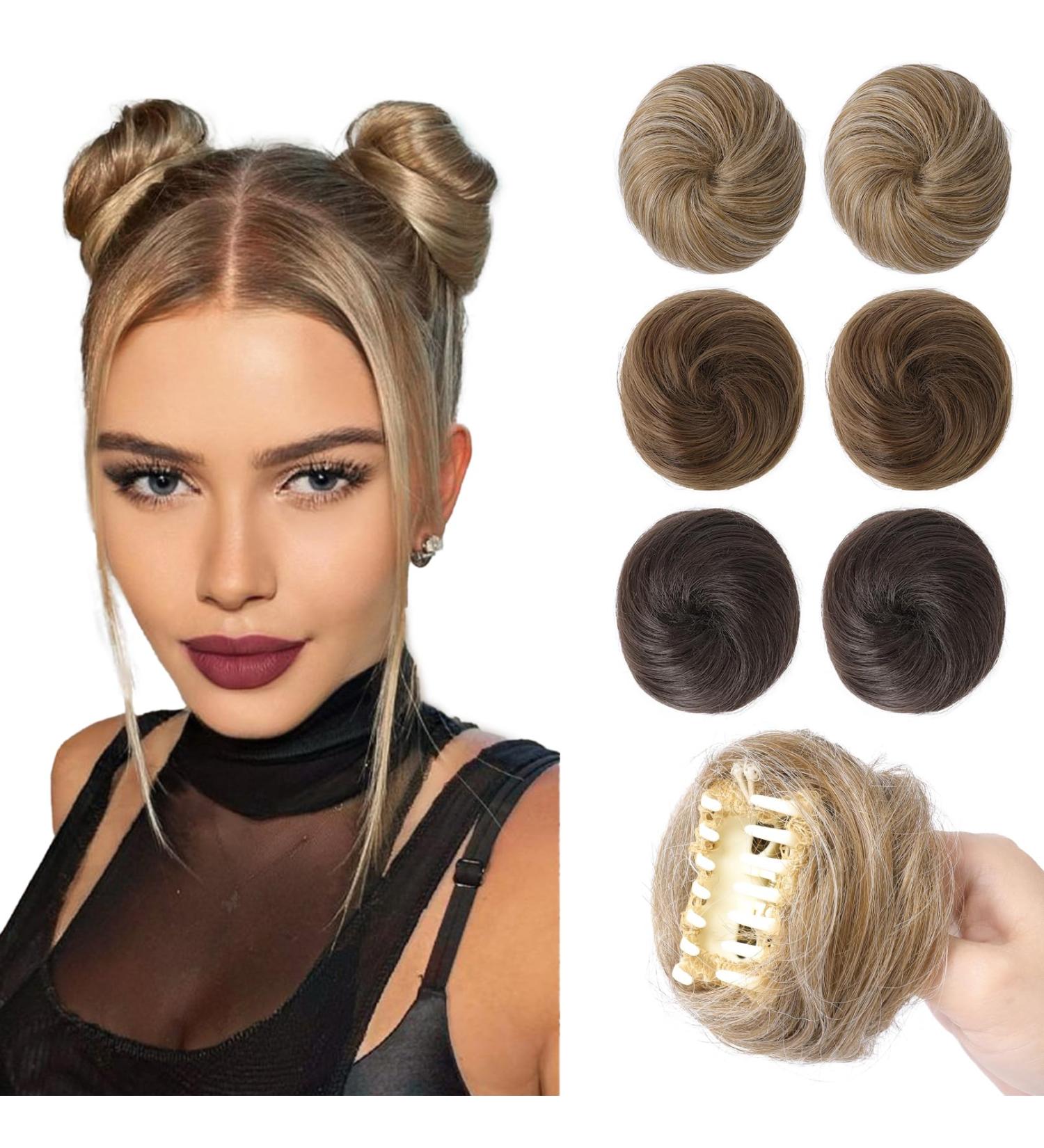 REECHO Space Bun Hair Pieces 2 PCS Mini Claw Clip in Messy & Cat Ears Fake Hair Bun Extensions Wig Accessory Updo Hairpieces for Women Girls (Pack of 2-3" Straight Dark Blonde) Pack of 2 - 3" Straight Dark Blonde - Buy Online on SooperMarket.com