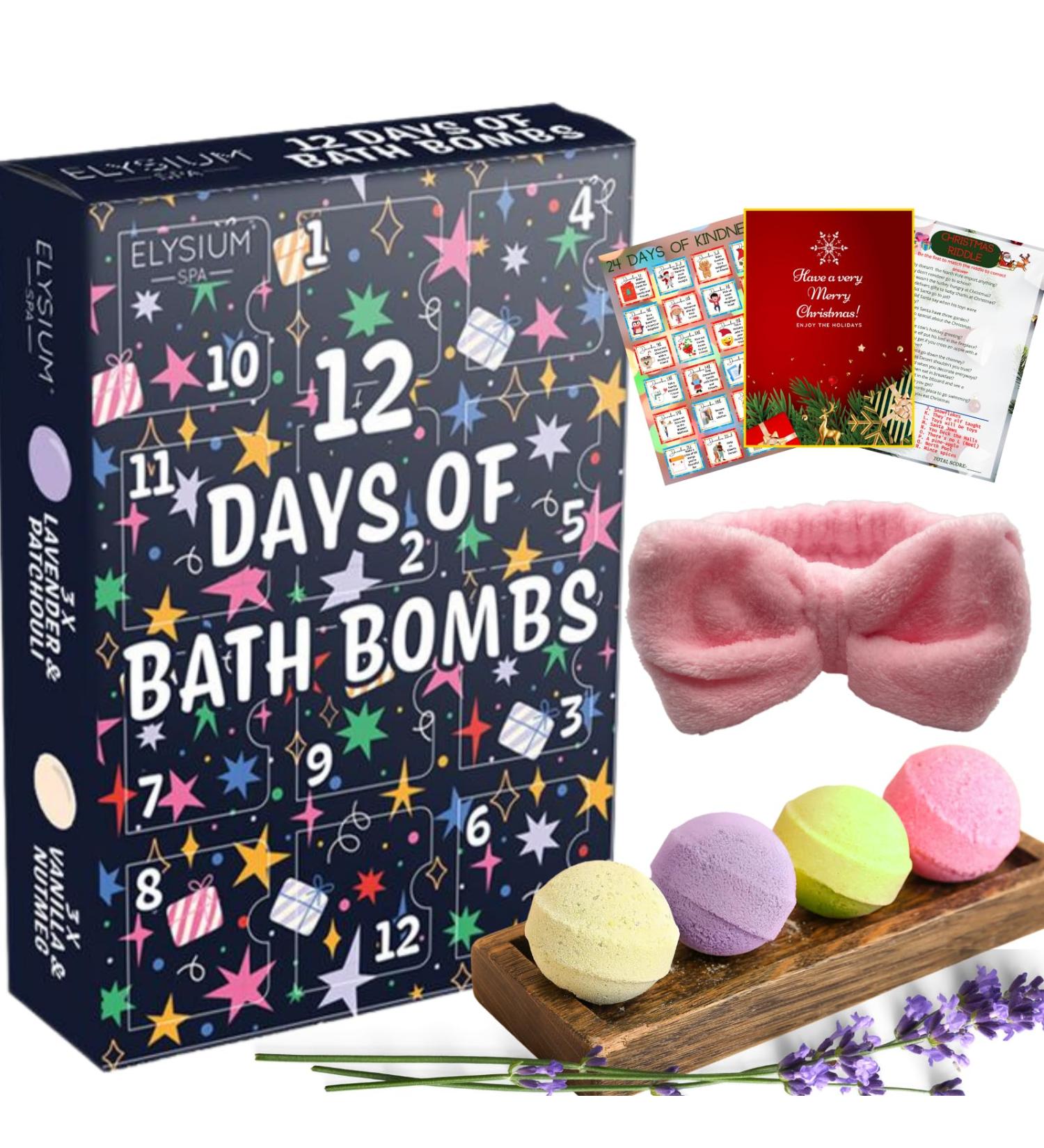 Bath Bomb Advent Calendar 2024-12 Days of Bath Bomb with Cute Headband - Christmas Gifts for Women Bath Bombs Gift Set Bath Gift Set Pamper Gifts for Women & Kids - Buy Online on SooperMarket.com