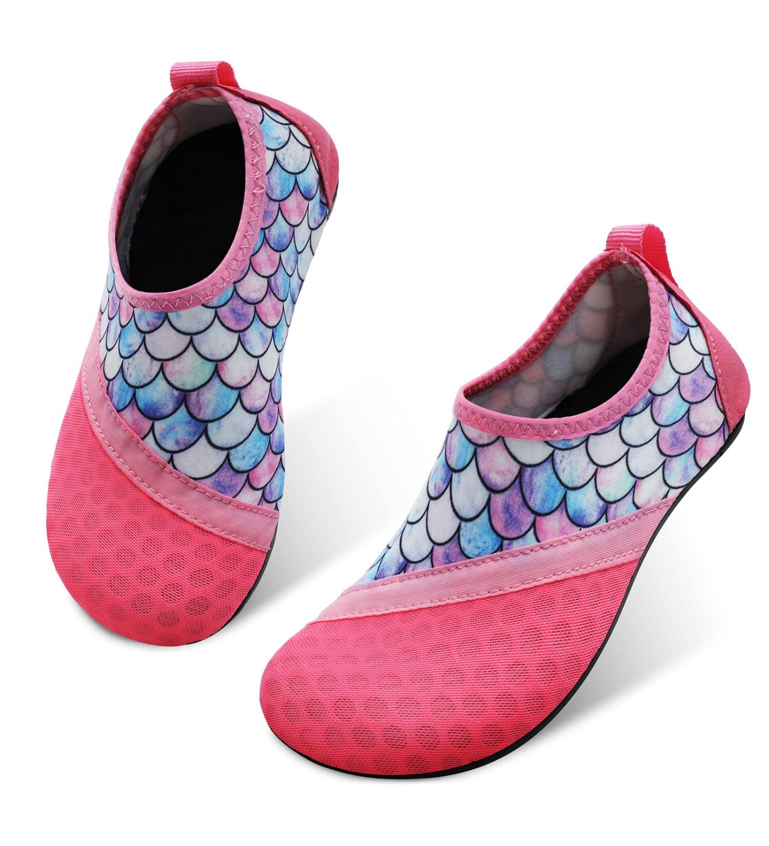 JIASUQI Kids Water Shoes for Beach Pool | Quick Dry Aqua Socks 10.5/11 UK Child - Pink Scale - Buy Online on SooperMarket.com