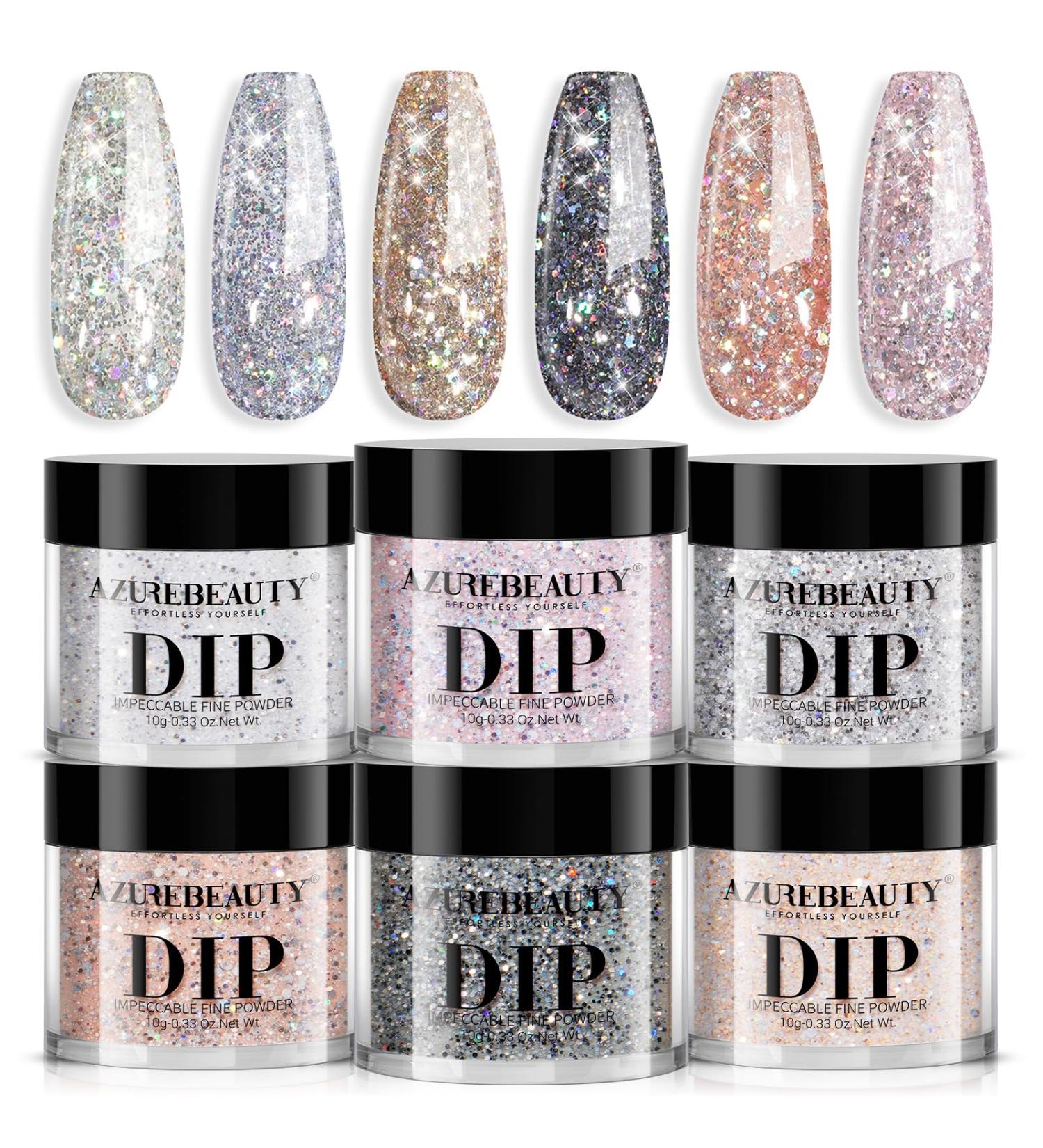 AZUREBEAUTY Dip Powder Nail Set - 6 Colors Glittery Chrome Dipping Powder Kit for Perfect Manicure - No Nail Lamp Needed - Buy Online on SooperMarket.com