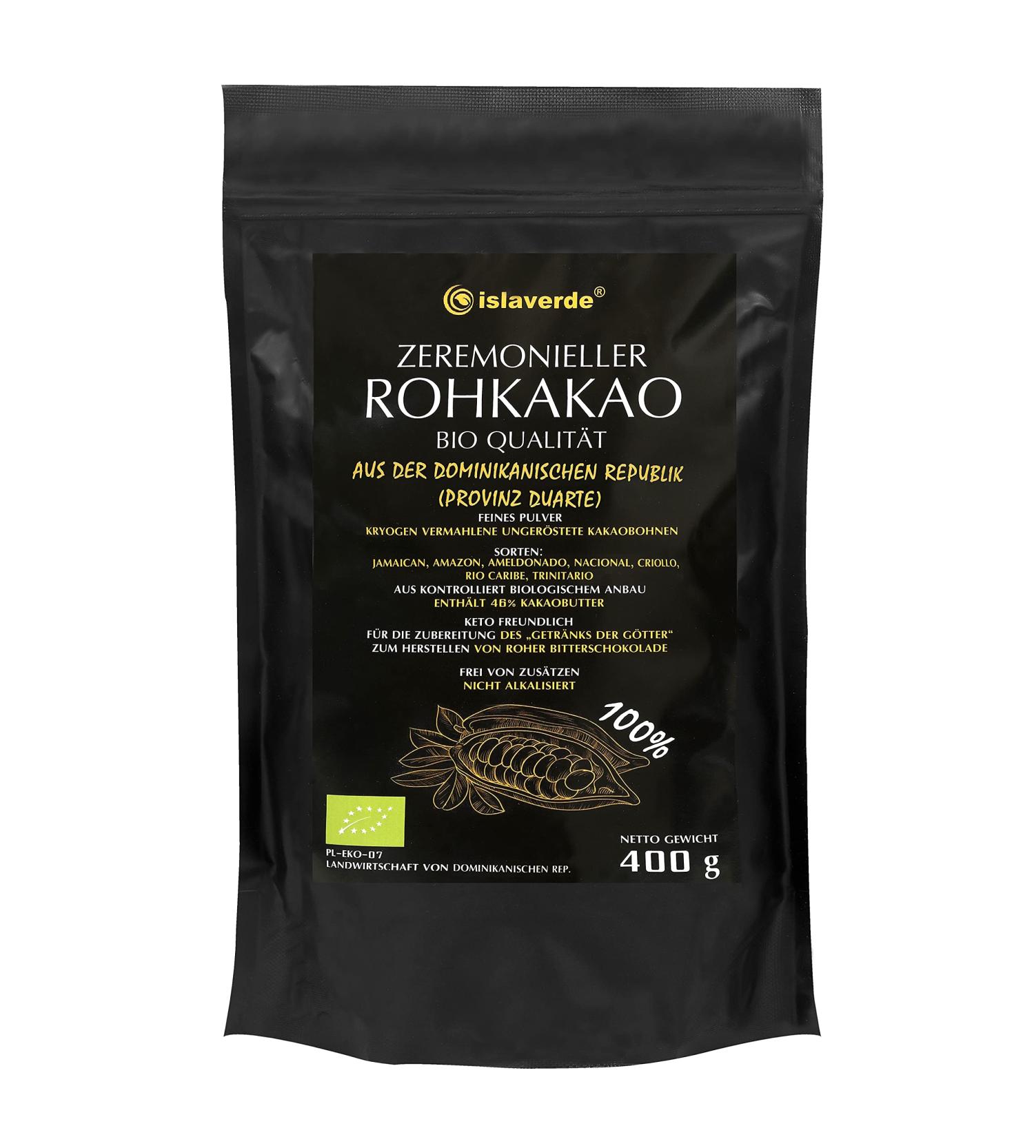 Islaverde Ceremonial Organic Raw Cocoa 100% | Premium 400g Fine Powder | Sugar-Free Non-Alkalized | From Dominican Republic - Buy Online on SooperMarket.com