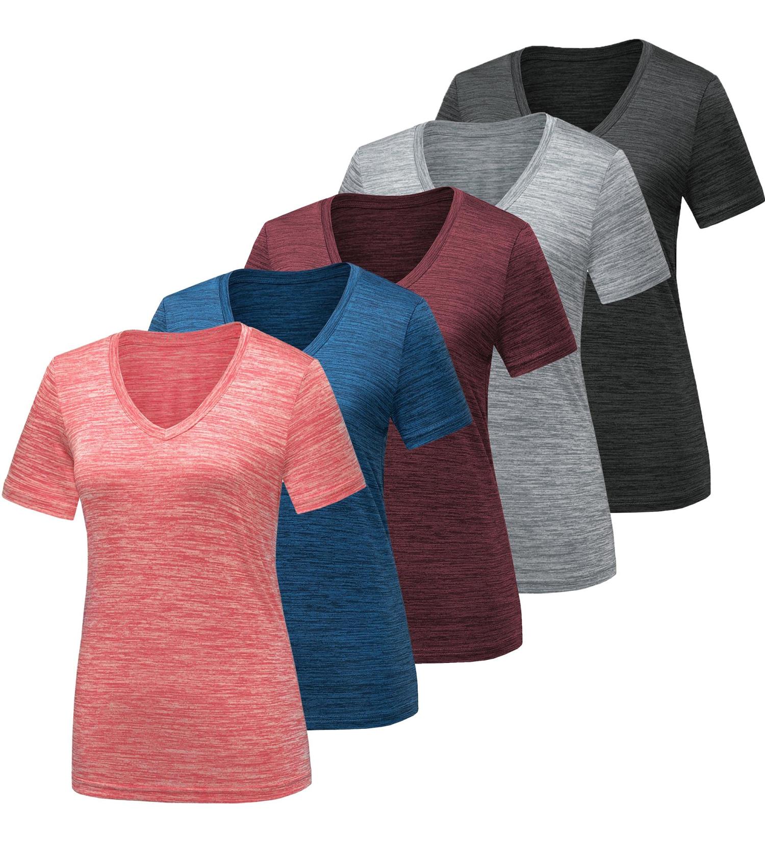 BALENNZ Women's Workout Shirts 5-Pack | Moisture-Wicking & Quick-Dry | Active Athletic Gym T-Shirts - X-Large | Dark Grey, Light Grey, Blue, Wine Red, Watermelon Red - Buy Online on SooperMarket.com