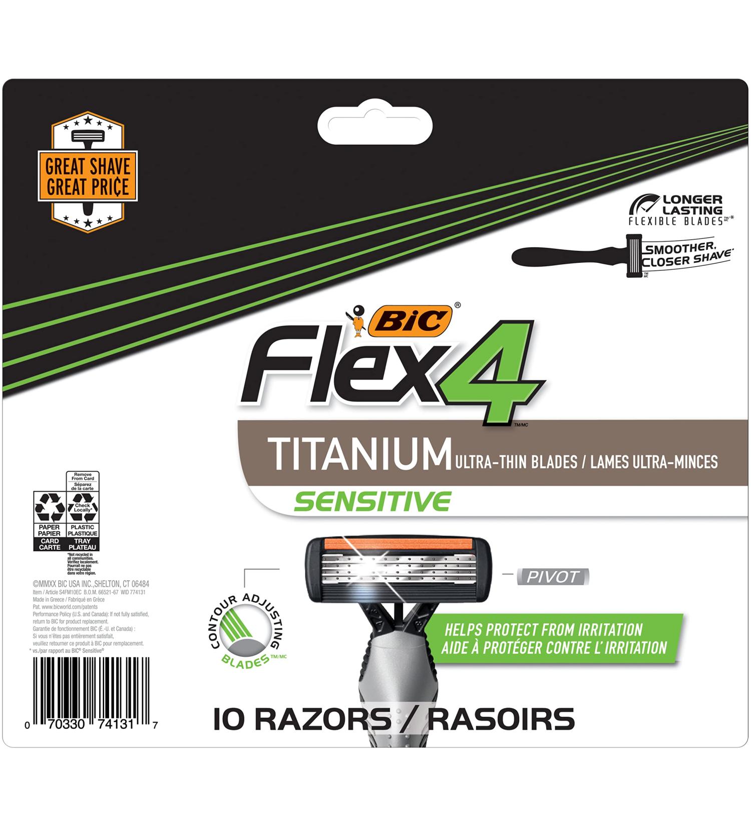 BIC Flex 4 Titanium Sensitive Men's Disposable Razors - 10-Count | Smooth & Ultra-Close Shave - Buy Online on SooperMarket.com