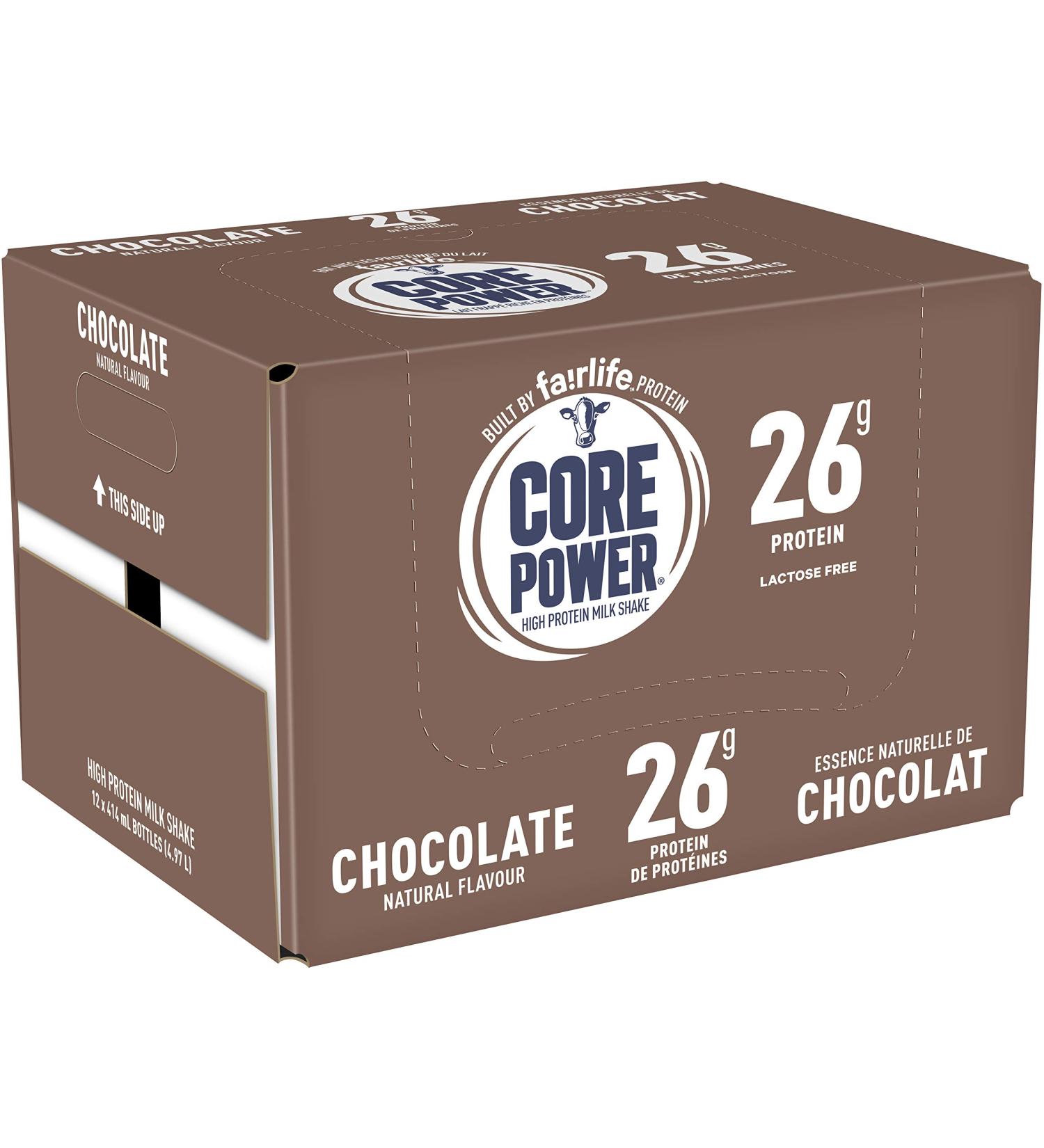 Core Power Protein Drink Chocolate 414mL Bottles Pack of 12 Natural Chocolate - Buy Online on SooperMarket.com