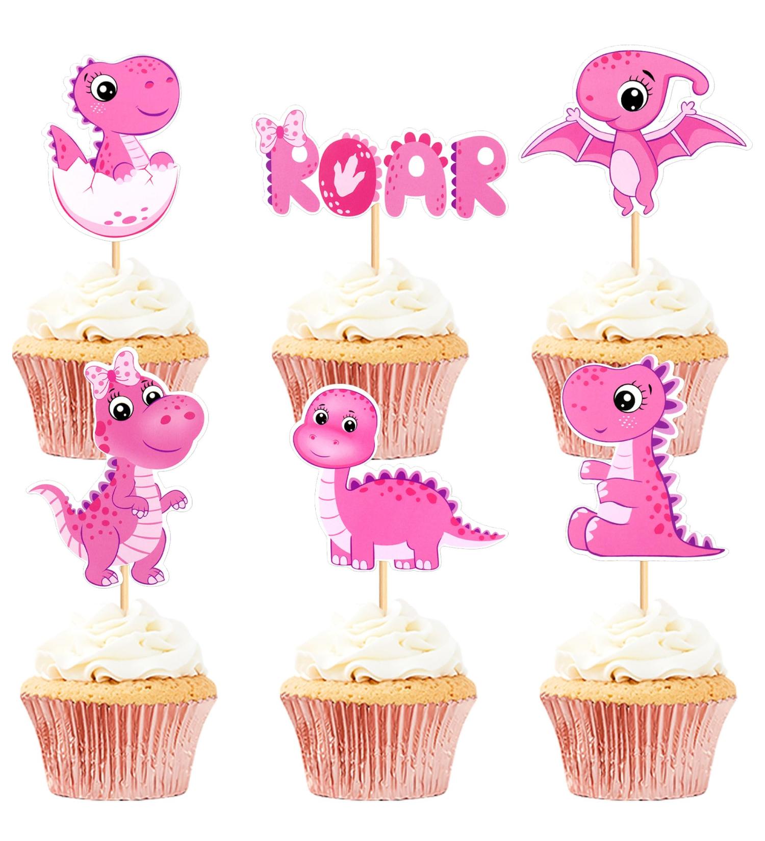 Cyodoos 36 Piece Dinosaur Cupcake Toppers Baby Dinosaur Cupcake Children's Birthday Party Cake Decorative Supplies Perfect for Dinosaur Parties and Boys and Girls' Birthday Party Decorative Supplies Pink - Buy Online on SooperMarket.com