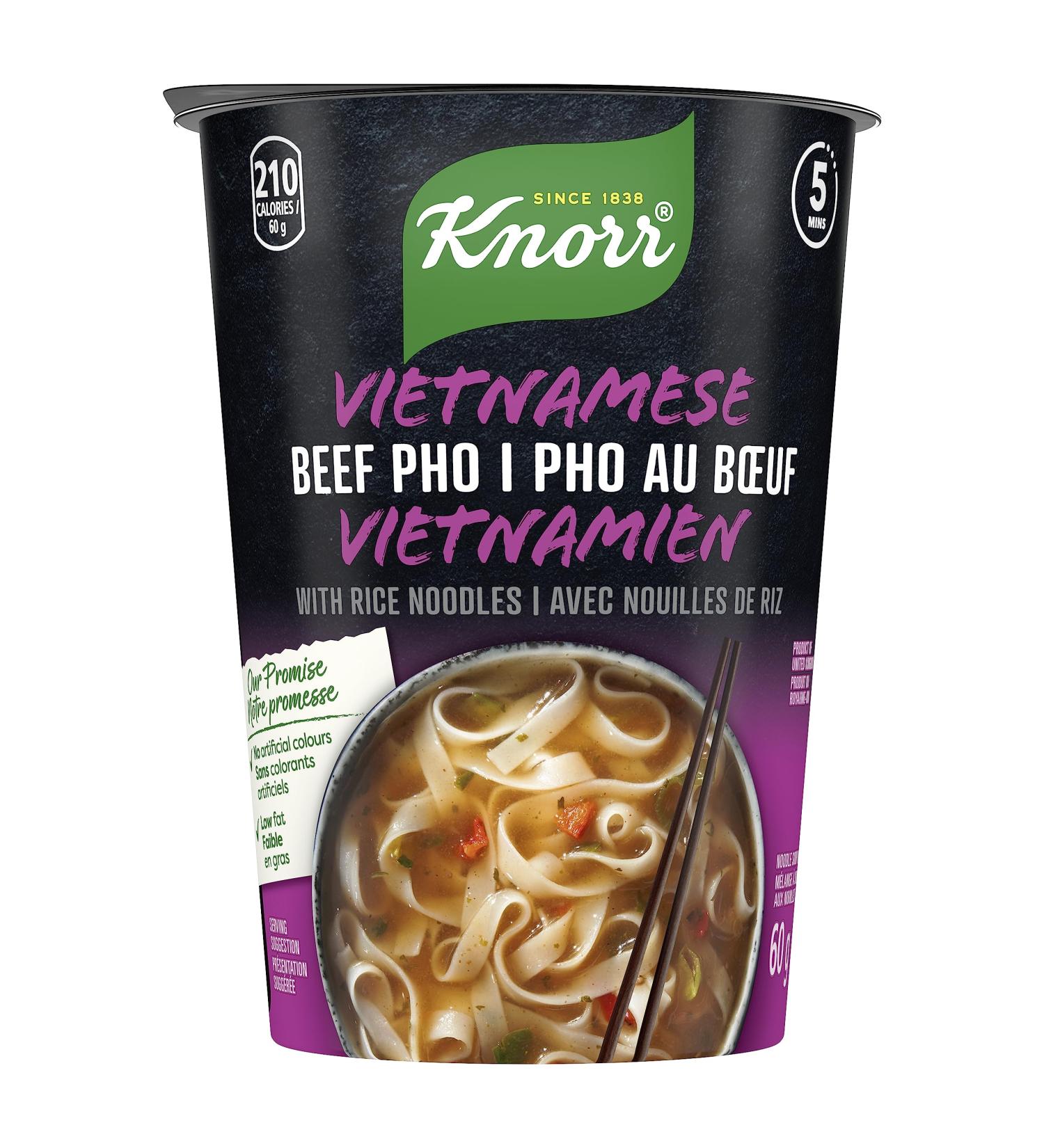 Knorr Rice Noodle Cup for a light soup meal or snack ready in 5 mins Vietnamese Beef Pho low fat and no artificial colours 60 g Beef Pho 60 g (Pack of 1) - Buy Online on SooperMarket.com