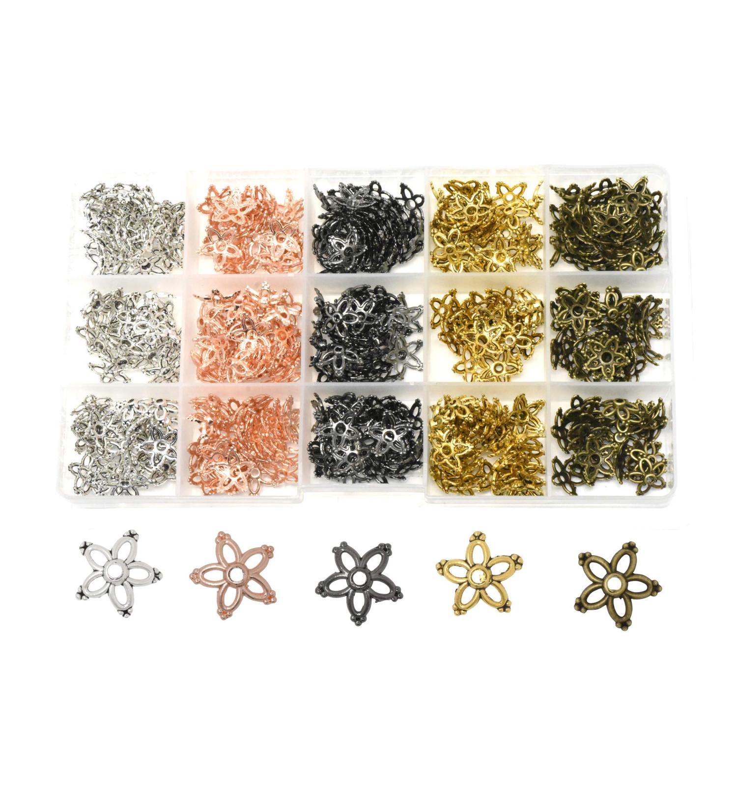 Mandala Crafts Metal Bead Caps Assorted Pack - 375 PCs 9x5mm, 5 Colors - Jewelry Making End Caps for Bracelet, Necklace, Earrings - Buy Online on SooperMarket.com