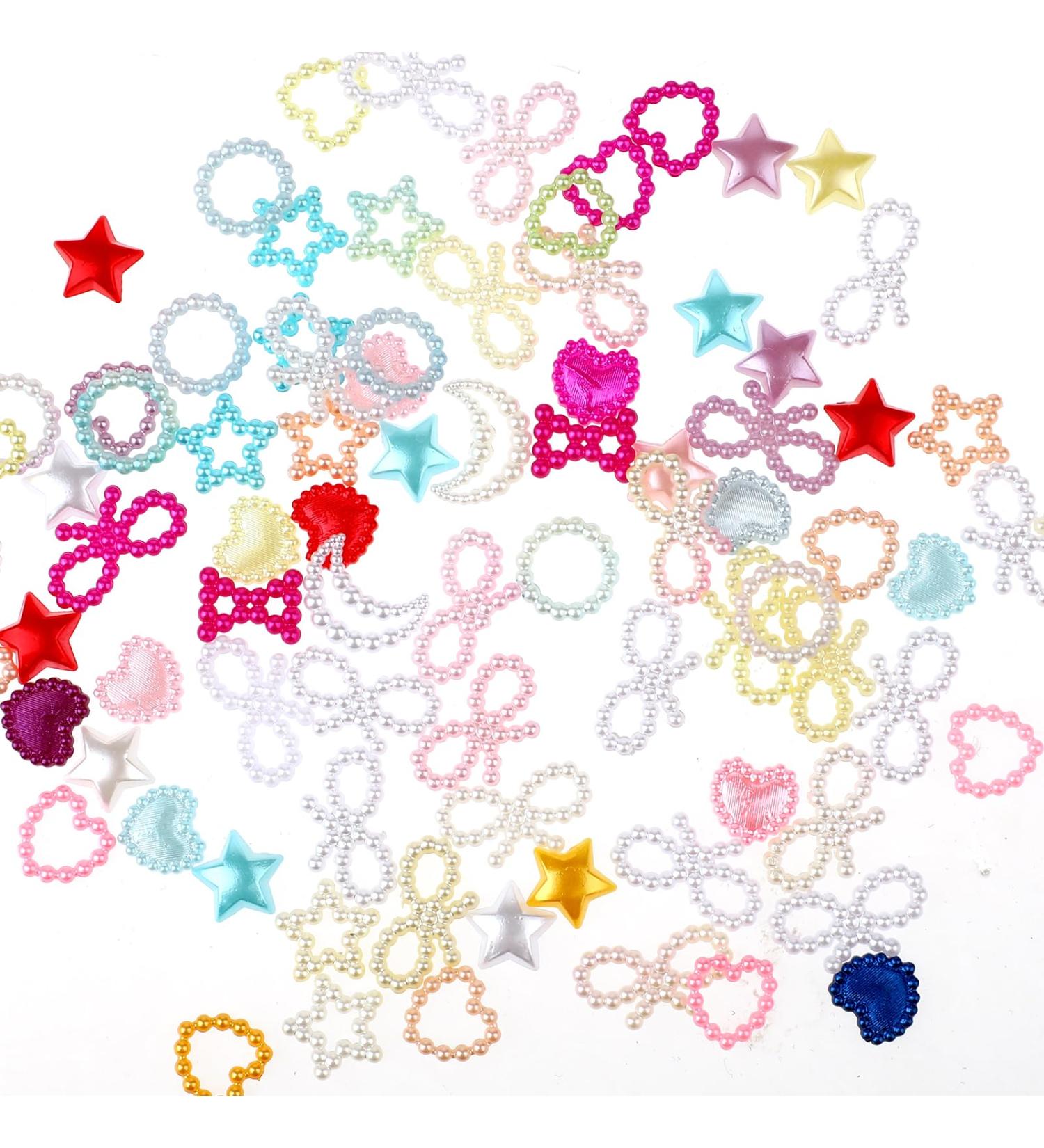 WLLHYF 480 Pcs 3D Nail Charms Assorted Colorful Multi Shapes Pearl Charms Heart Flower Bow Star Mixed Applique Cute Hollow Beads Manicure Decoration for Nail Art DIY Crafts Jewelry Accessories - Buy Online on SooperMarket.com
