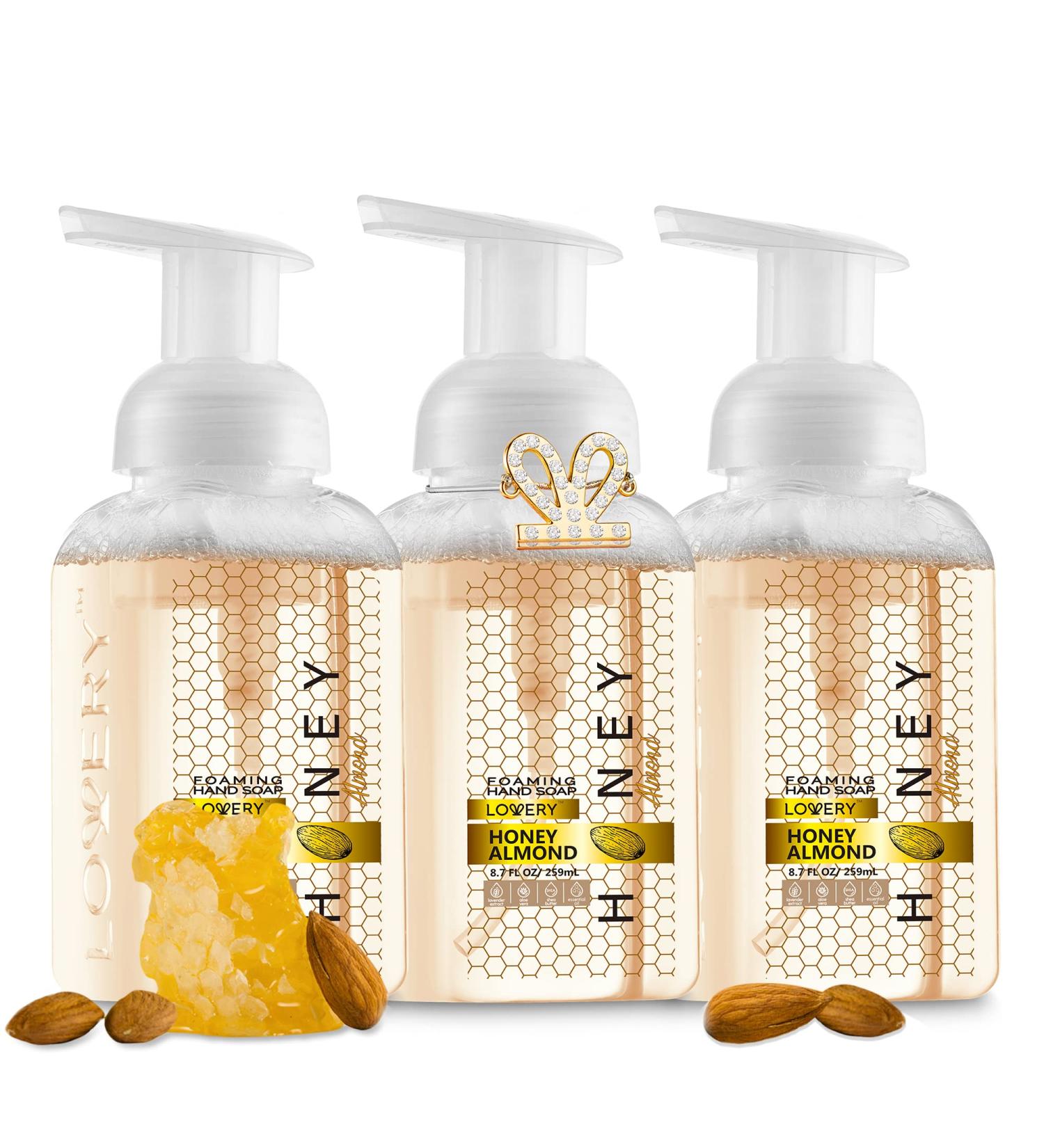 Lovery Honey Almond Foaming Hand Soap 3-Pack - 26.25 fl oz each - Moisturizing Hand Wash with Aloe & Essential Oils - Alcohol-Free - Perfect for Kitchen or Bathroom - Includes Free Swarovski Bracelet - Buy Online on SooperMarket.com