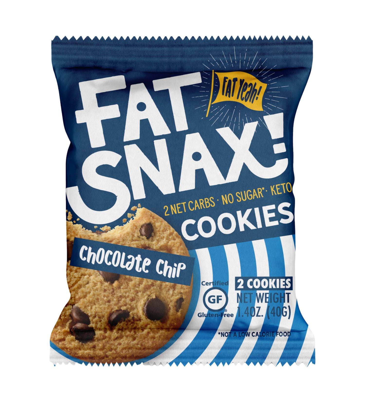 Fat Snax Low-Carb Soft Baked Keto Cookies - Chocolate Chip (Pack of 12) | Almond Flour, Gluten-Free, Low Sugar Snack | 2g Net Carbs, 8g Fat - Buy Online on SooperMarket.com