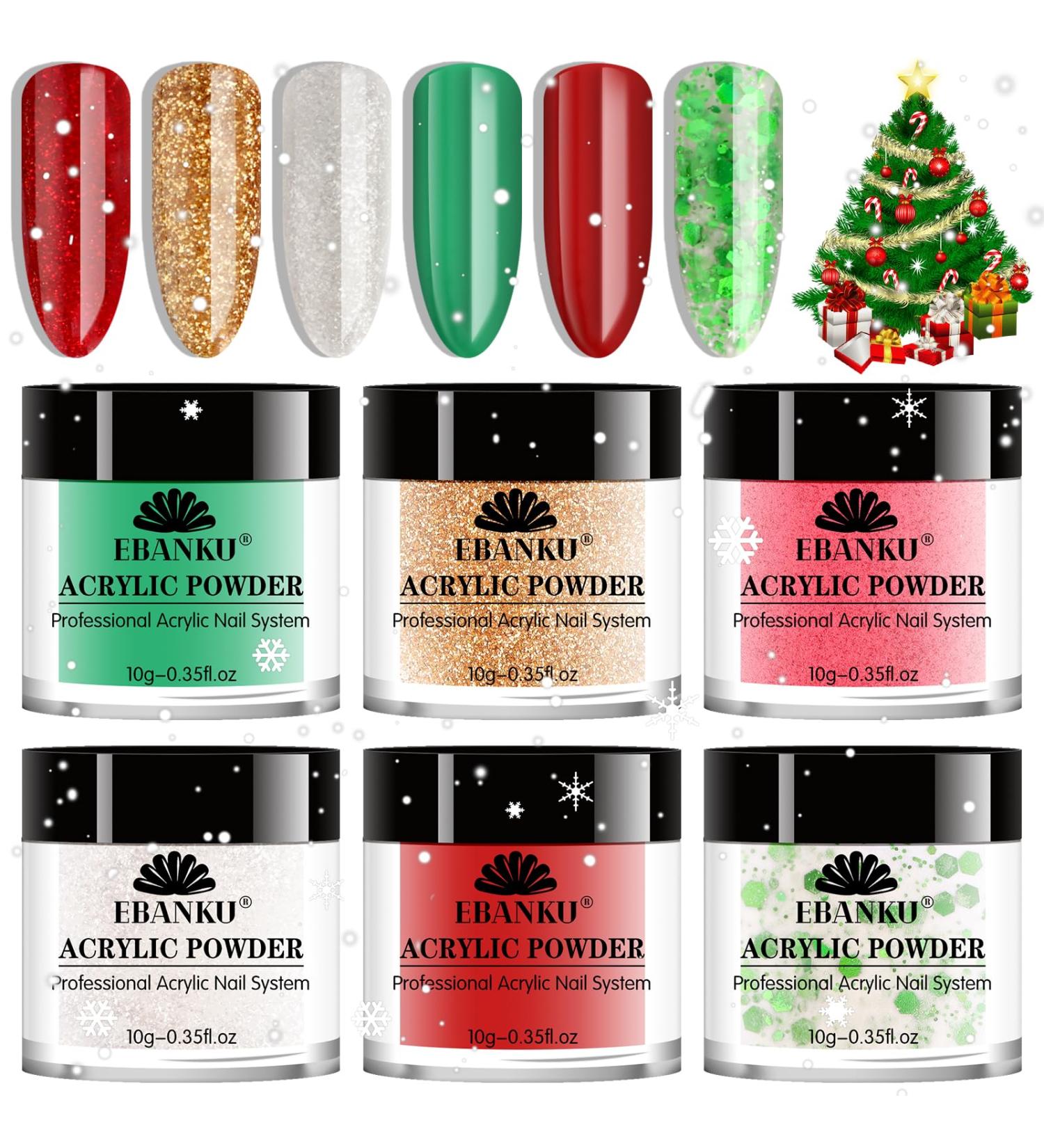 EBANKU Christmas Acrylic Powder Set - 6 Color Professional Nail Extension Kit for Long-Lasting Nail Art - No Lamp Needed | Perfect for Christmas Party - Buy Online on SooperMarket.com