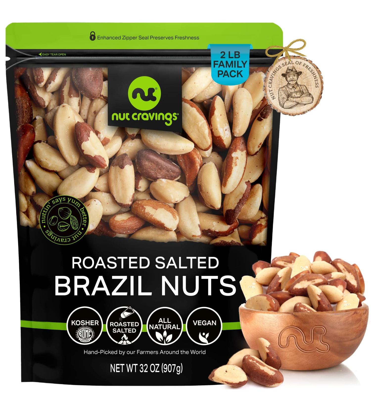 Roasted & Salted Brazil Nuts (32oz) - Fresh Bulk Whole Nuts in Resealable Bag - Healthy Protein Snack, Natural, Keto-Friendly, Vegan, Kosher - Buy Online on SooperMarket.com