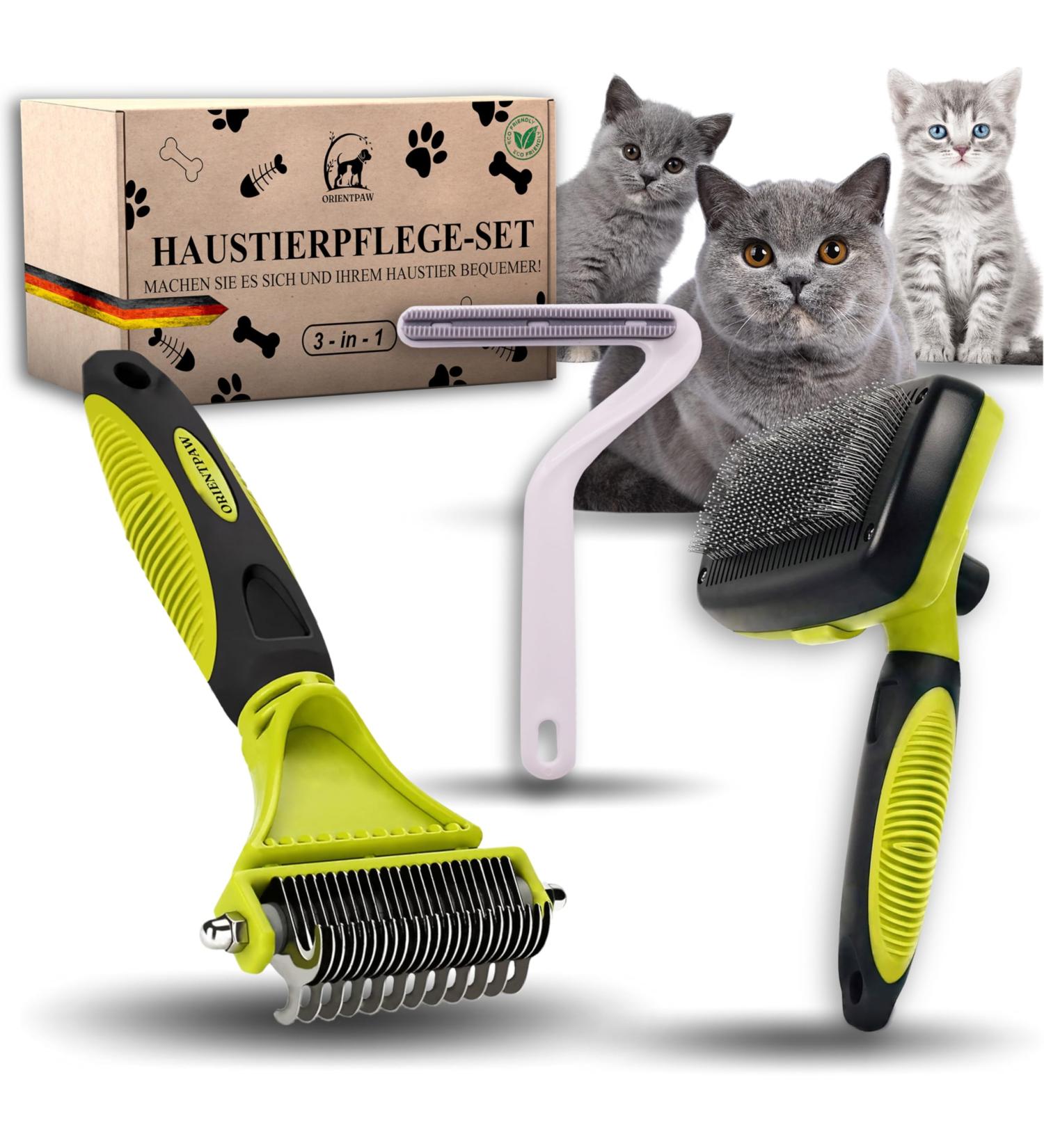 Orientpaw Professional Cat Brush Set - 3-in-1 Grooming Solution for Short & Long Hair | 100% Comfort & Hygiene - Perfect for Cat Care - Buy Online on SooperMarket.com
