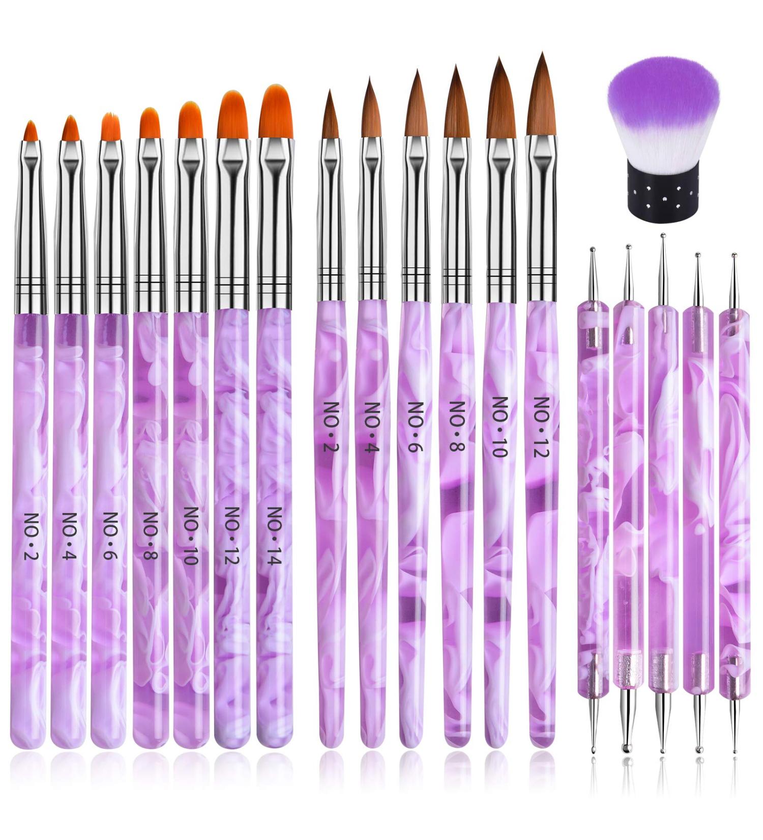 TOROKOM 19 Pcs Nail Art Brushes Set - Acrylic & UV Gel Polish Painting Brushes and Tools (Purple) - Buy Online on SooperMarket.com