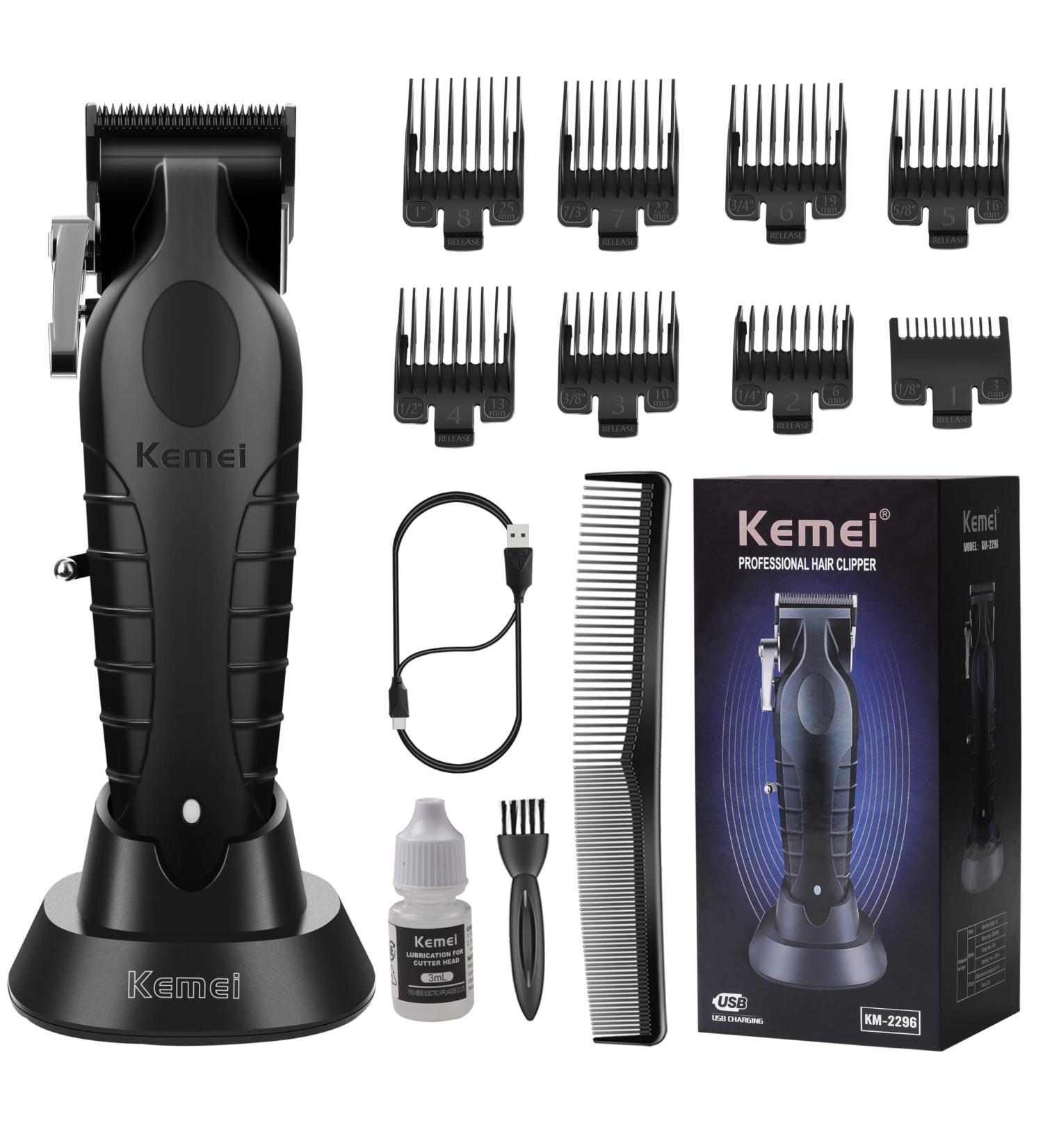 KEMEI 2296 Professional Hair Clippers for Men - Cord/Cordless Hair Cutting Kit & T Blade Beard Trimmer - USB Rechargeable - Black - Buy Online on SooperMarket.com