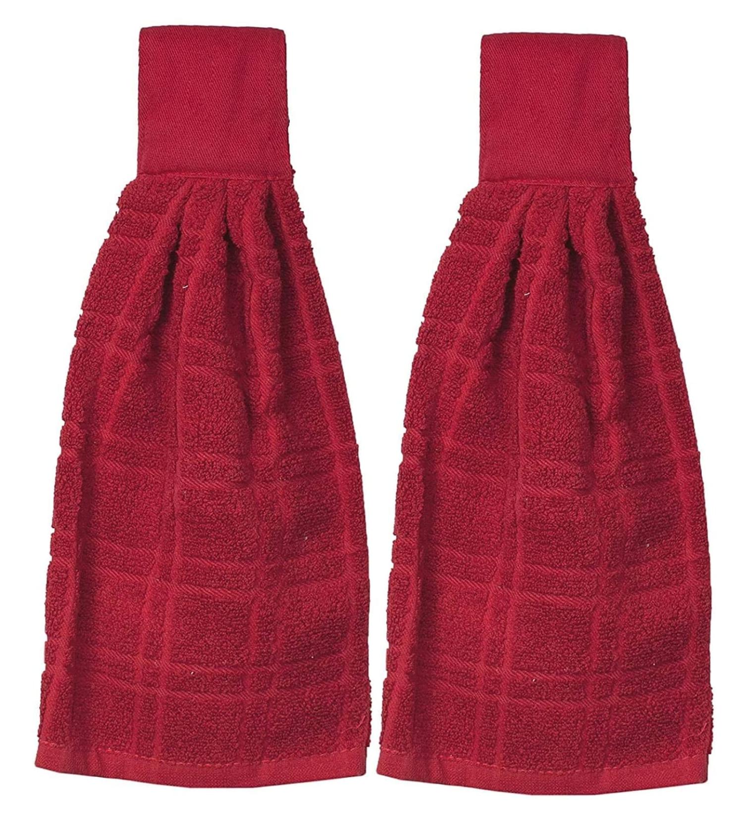 Kovot Set of 2 Cotton Hanging Tie Towels - Red | Hook & Loop Latch | Kitchen Towels - Buy Online on SooperMarket.com