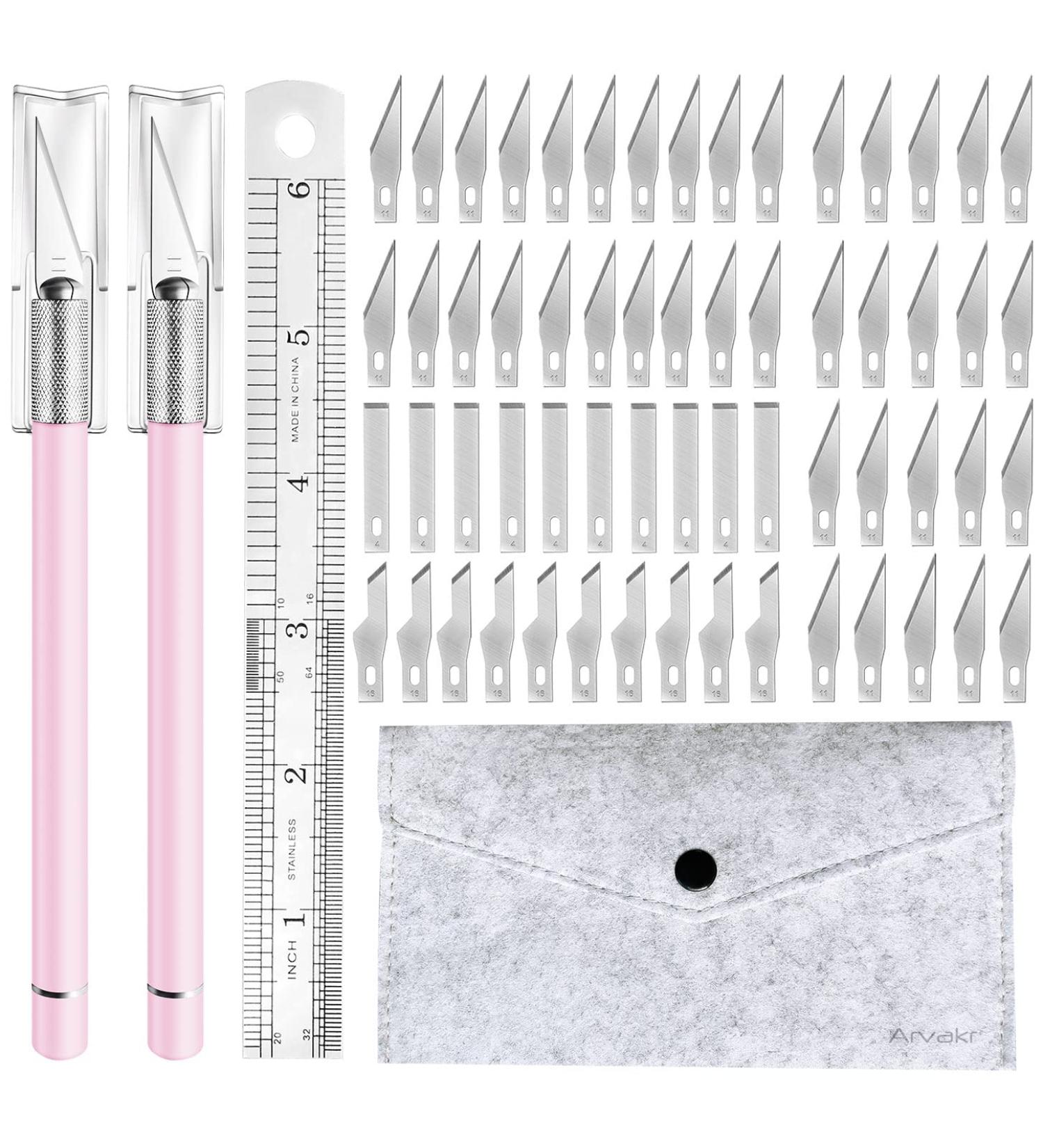 Craft Hobby Knife Set - 2 Exacto Knives, 60 Blades & Bag - Precision Cutter for Scrapbooking, Stencil, Carving - Pink - Buy Online on SooperMarket.com
