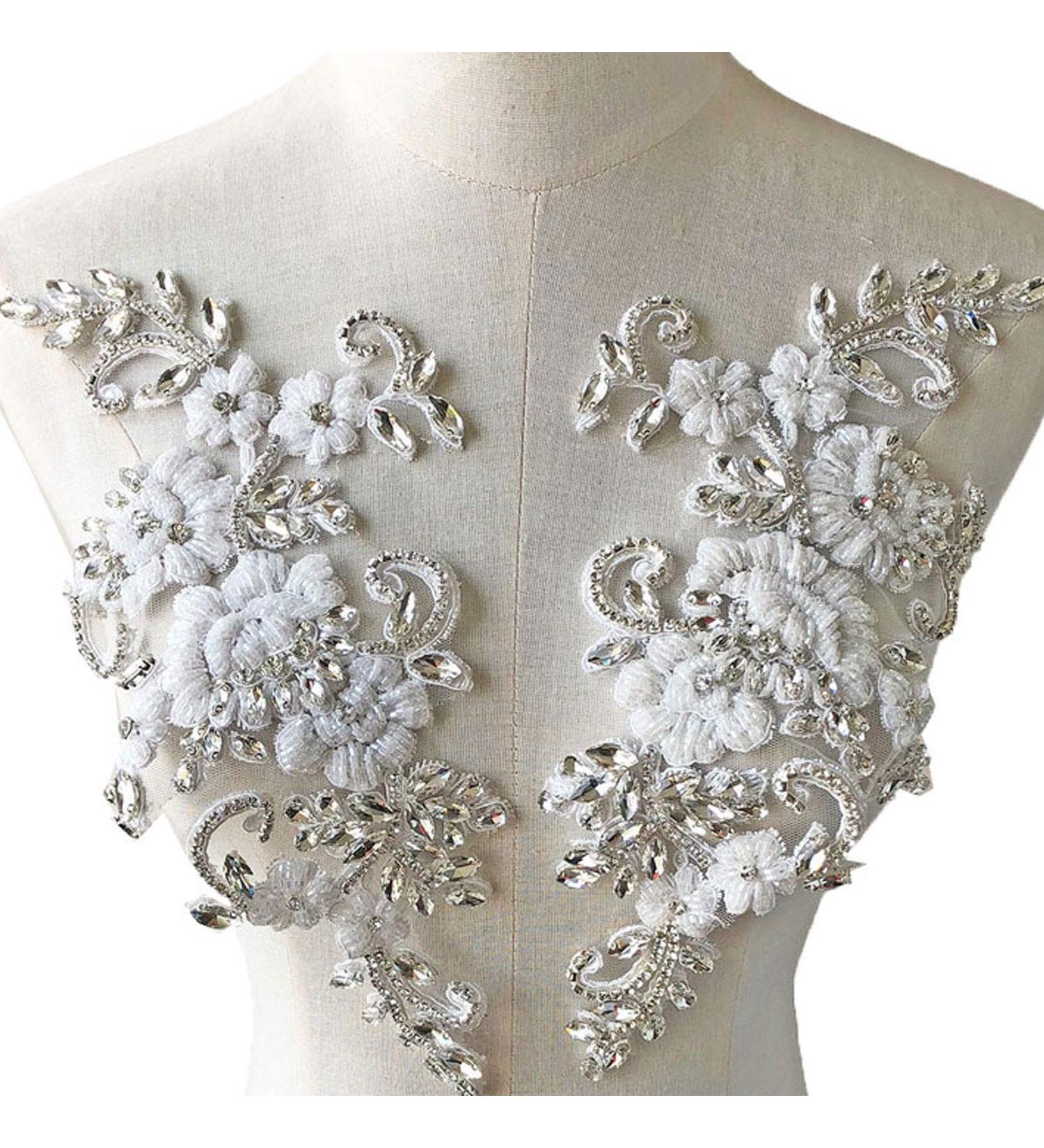 Sparkling White Rhinestone Applique Mirror Pair for Wedding Dress - Set of 2 - Buy Online on SooperMarket.com