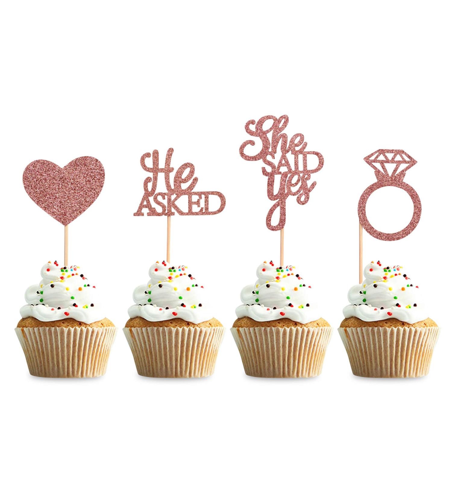 Unimall 48PC Rose Gold Glitter Cupcake Toppers | Diamond Ring & Heart Cake Picks for Weddings Engagements & Bachelorette Parties - Multi-Color Decorations - Buy Online on SooperMarket.com
