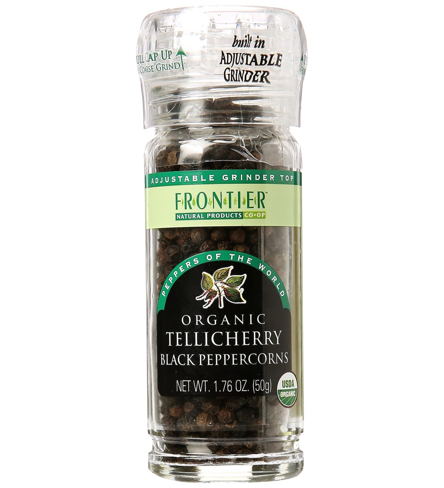 Organic Tellicherry Black Peppercorns - Frontier Natural Products 1.76 oz (50g) - Buy Online on SooperMarket.com