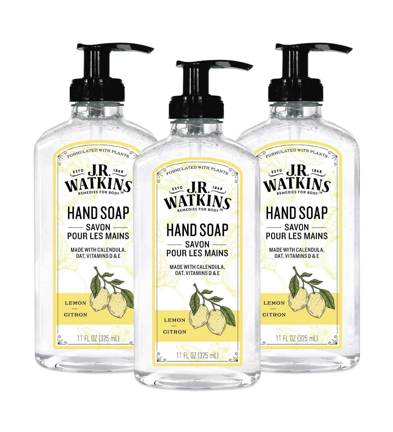 J.R. Watkins Lemon Hand Soap 11 Fl Oz 3 Pack - Moisturizing, Alcohol-Free, Cruelty-Free - USA Made Liquid Soap for Bathroom/Kitchen with Dispenser - Buy Online on SooperMarket.com