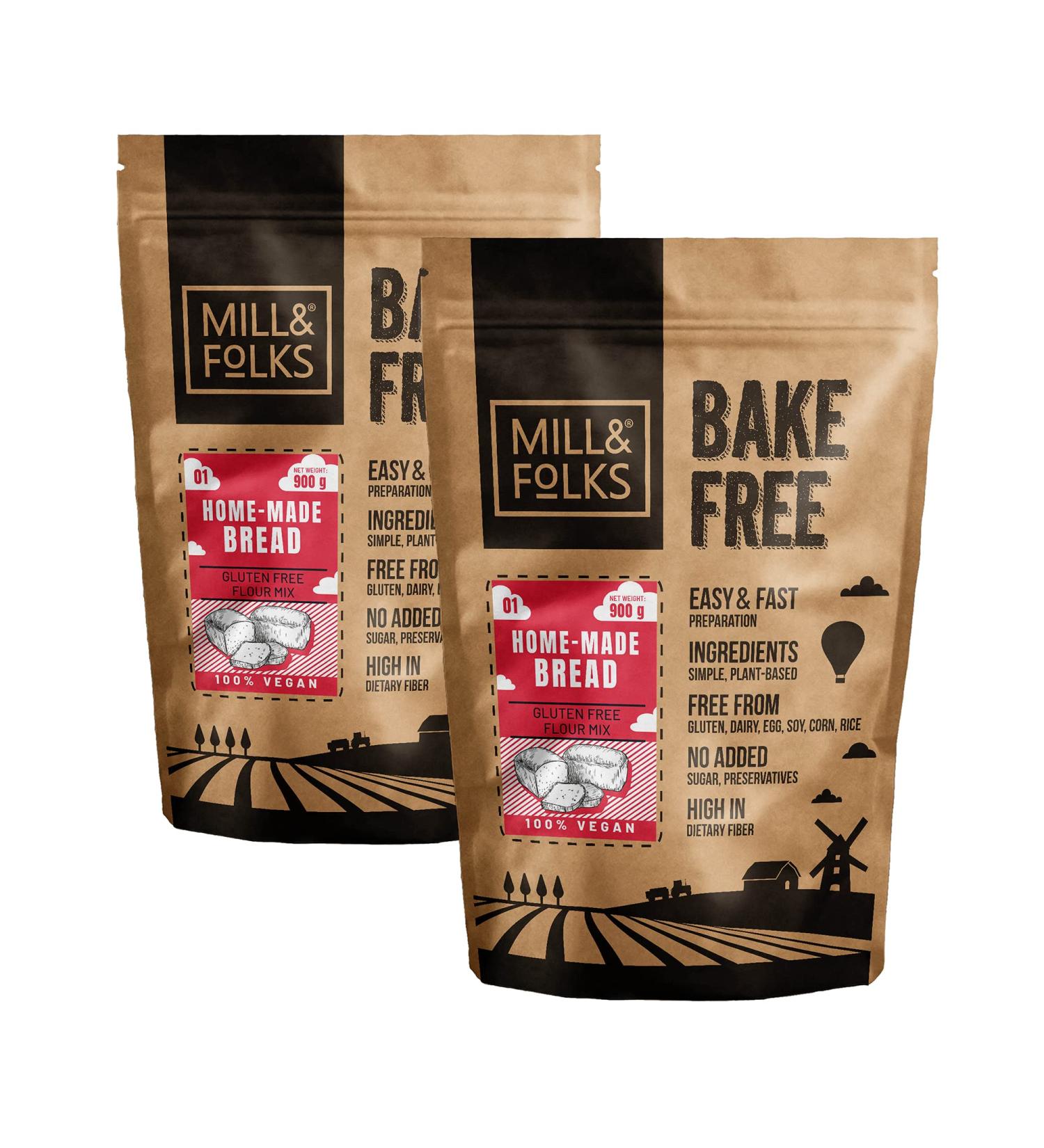 Mill & Folks Bake-Free Home-made Bread Flour Mixture 2 X 900g | Vegan & Gluten-free - Buy Online on SooperMarket.com
