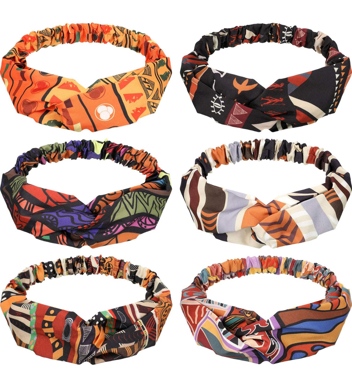 African Boho Print Headband Set - 6 Pieces Elastic Hair Bands for Women and Girls | Vintage Workout Yoga Sports Accessories - Buy Online on SooperMarket.com