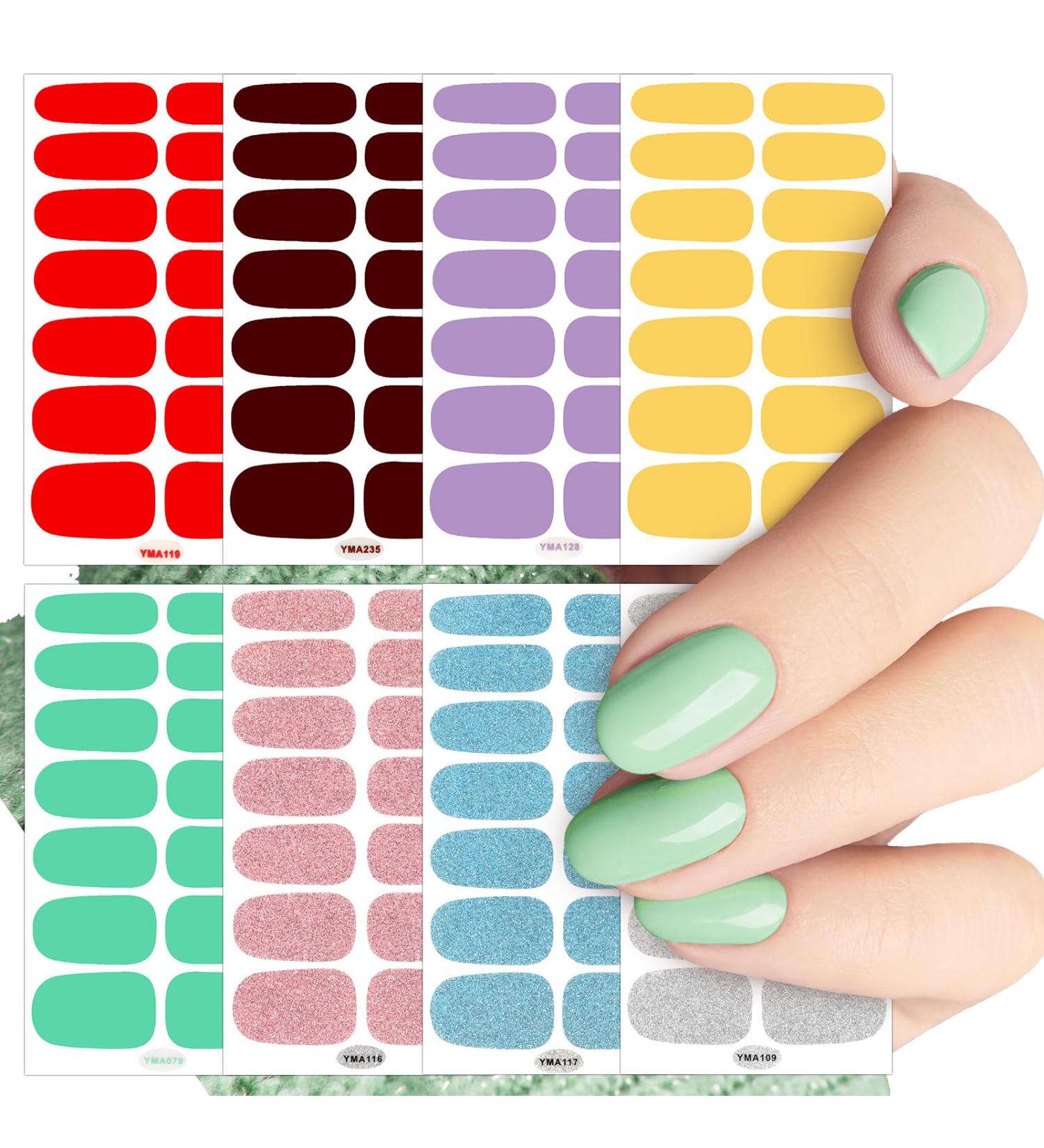 JSRQT Solid Glitter Color Full Wraps Nail Polish Stickers 8 Sheets Nail Art Polish Decals Tips Self-Adhesive Nail Polish with Nail Files Nail Strips Bright Pink Nail Wraps Nail Art Designs for Women - Buy Online on SooperMarket.com