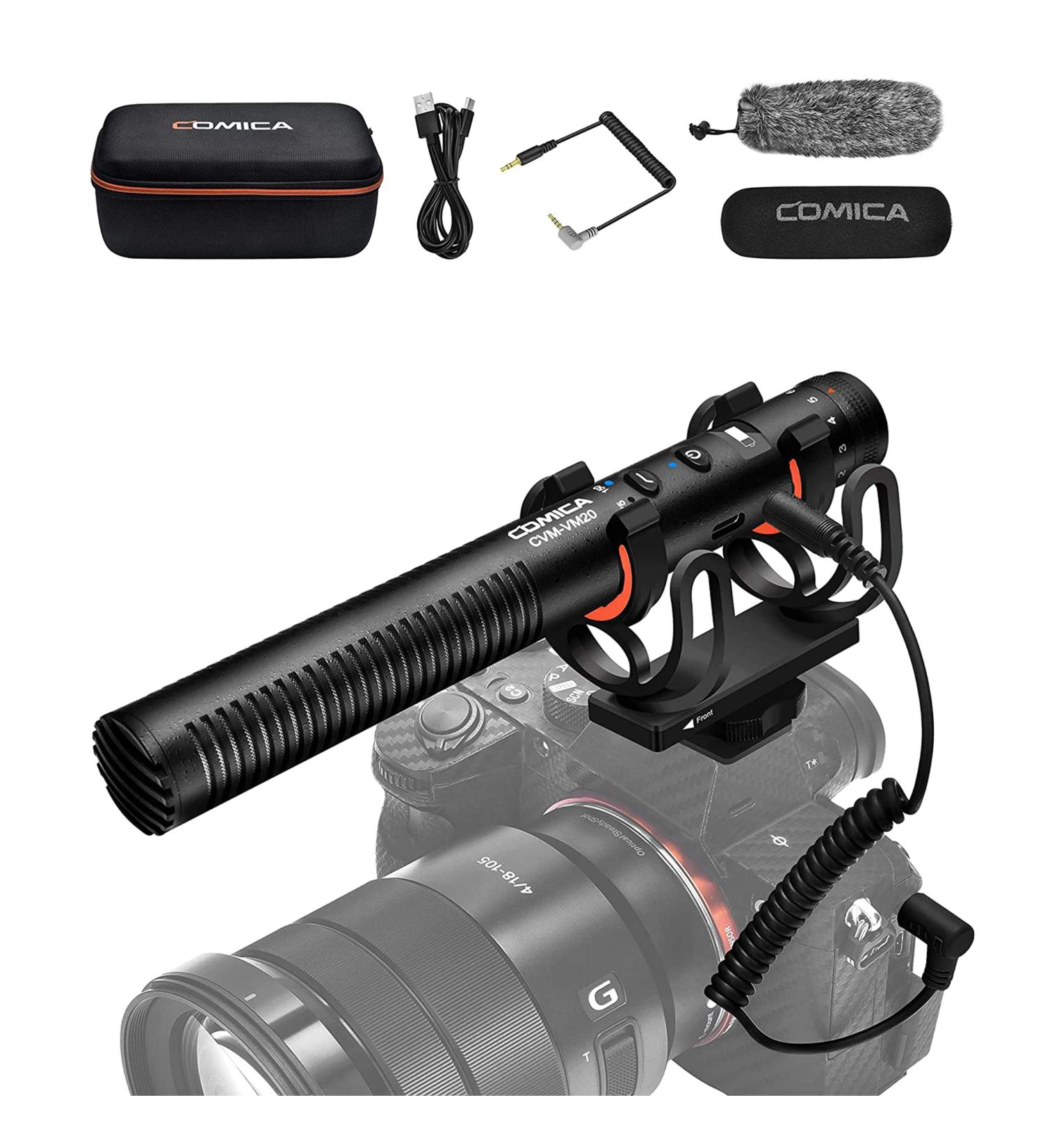 Comica CVM-VM20 Shotgun Microphone with Rycote Shockmount and OLED Power Display - Ideal for Smartphones, DSLR Cameras, Tablets, and Laptops - Buy Online on SooperMarket.com