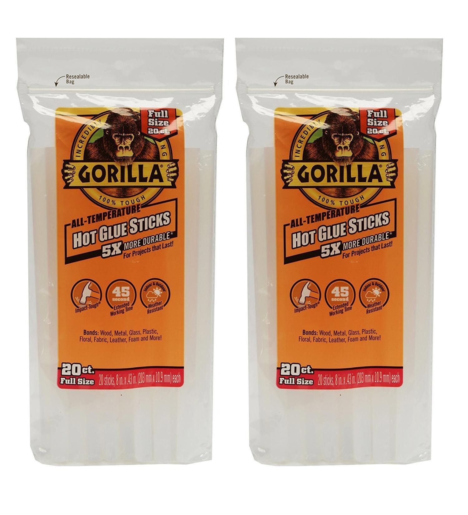 Gorilla 3032016 Hot Glue Sticks 8" Full Size (20 Count)  Clear (2 PACK) - Buy Online on SooperMarket.com