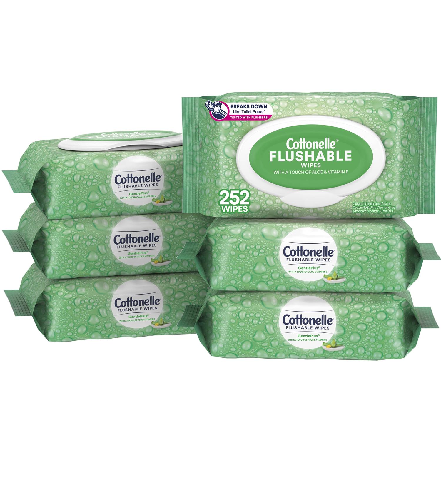 Cottonelle GentlePlus Flushable Wet Wipes with Aloe & Vitamin E - 252 Total Wipes, 6 Packs Adult Wet Wipes - Buy Online on SooperMarket.com