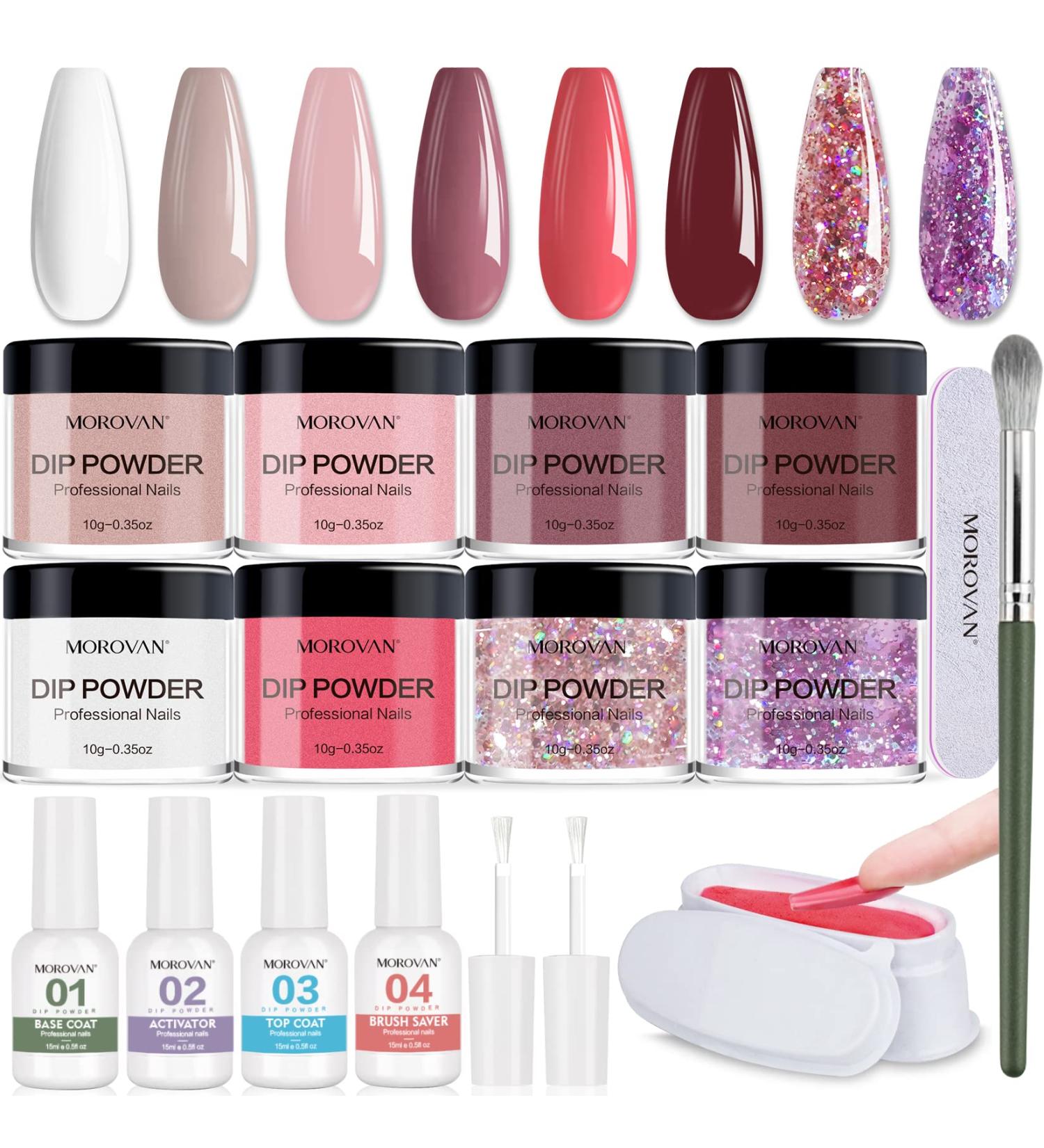 Morovan Dip Powder Nail Kit - 8 Colors Starter Kit for French Manicure - DIY Salon Quality Dipping Powder Set - Buy Online on SooperMarket.com