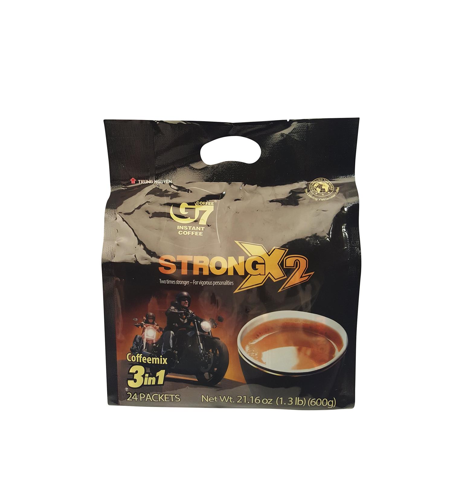 Trung Nguyen G7 Strong X2 3 In 1 Instant Coffee - 24 Sticks | Double Strength Roasted Ground Coffee with Creamer and Sugar | 25g Stick | Suitable for Most Brewing Methods - Buy Online on SooperMarket.com