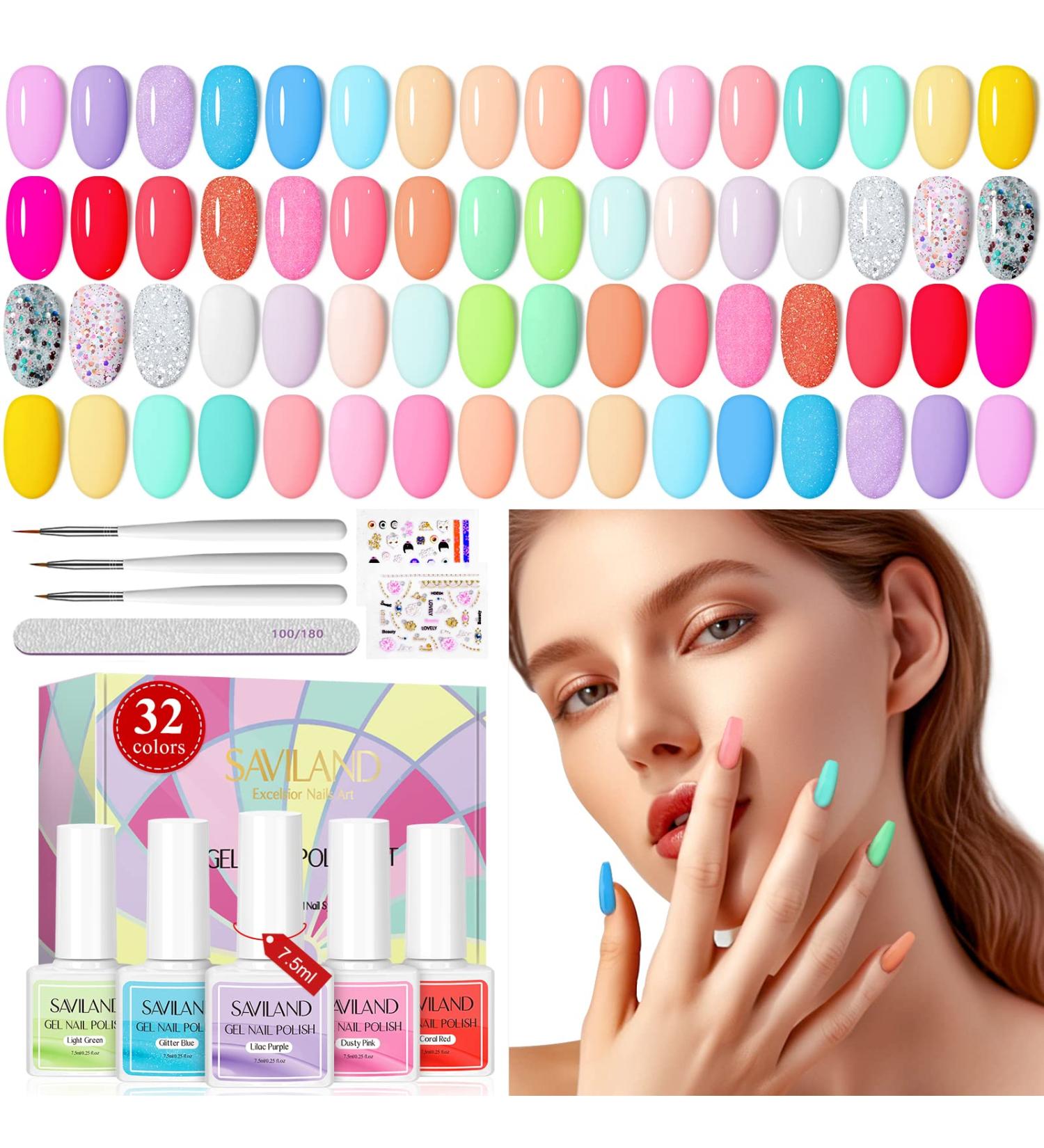 SAVILAND 42PCS Gel Nail Polish Kit - 32 Colors 7.5ML Set with Bases, Glossy & Matte Top Coats - Summer Gel Manicure DIY Gift - Buy Online on SooperMarket.com