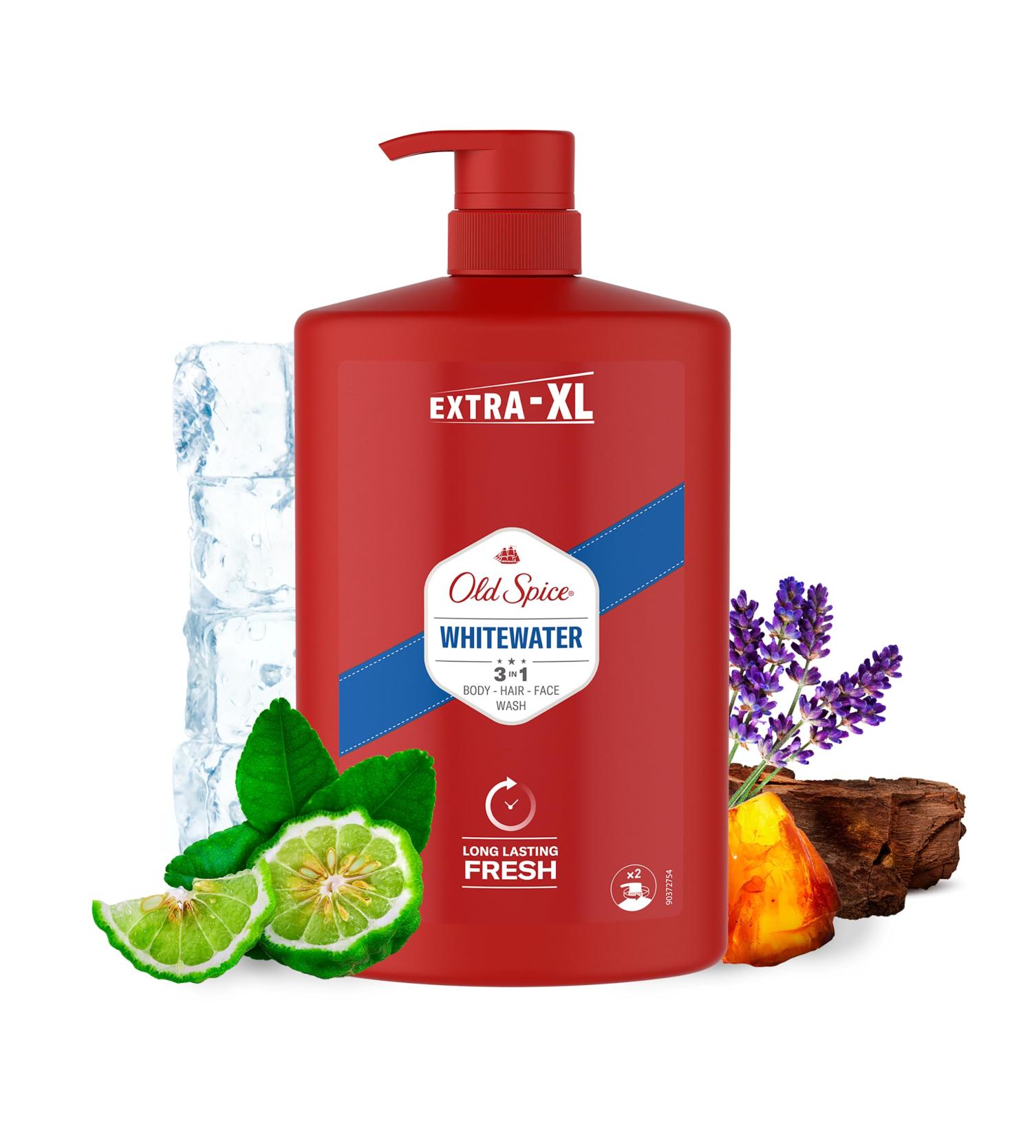 Old Spice Whitewater Shower Gel Men 1000ml 3-in-1 Shampoo Body Wash Face Wash VALUE PACK 1L With Pump - Amber Sandalwood & Citrus - Buy Online on SooperMarket.com
