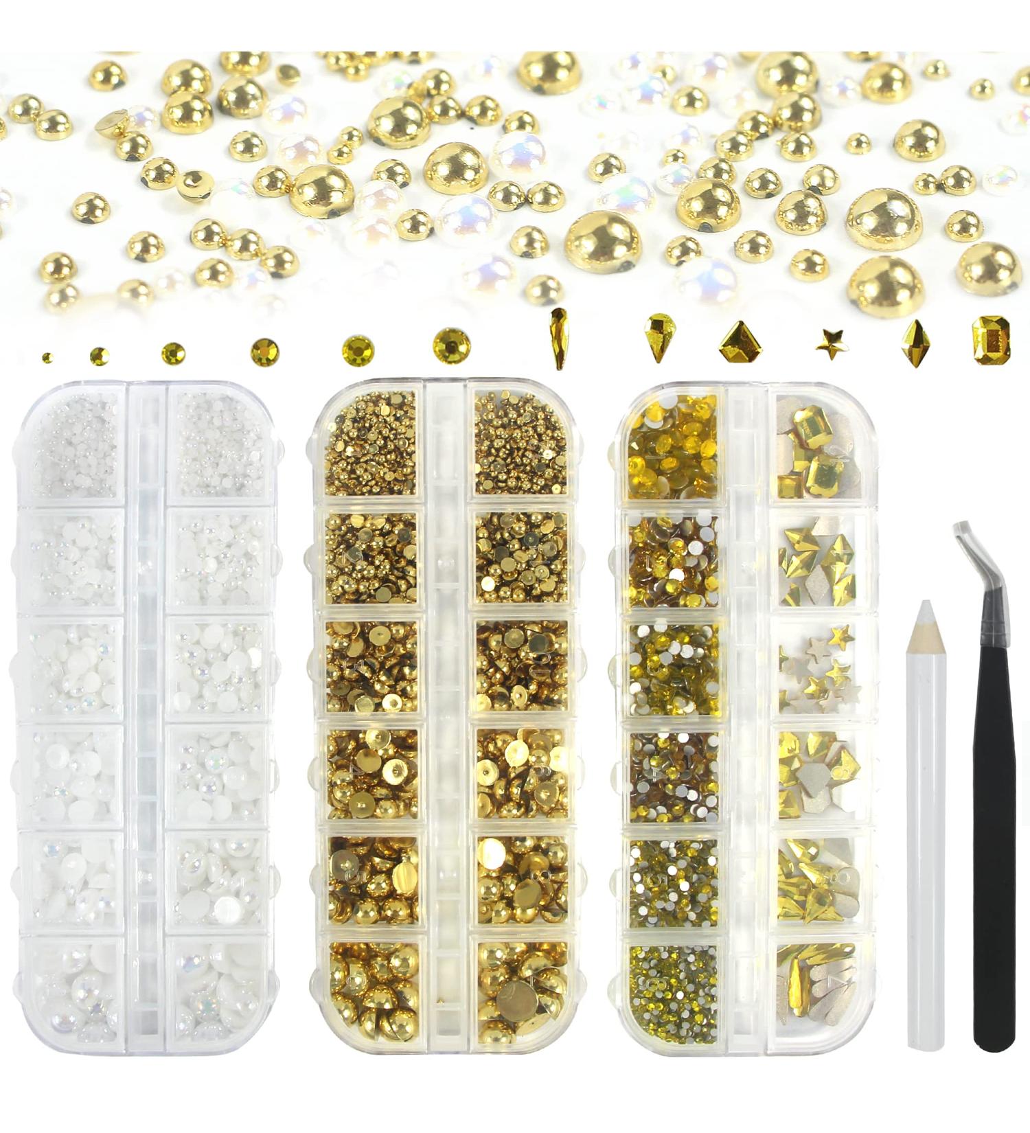 5060 PCS Gold Flatback Pearls and Rhinestones Kit for Nails and Crafts - Rhinestones and Pearls Embellishments for Makeup, Shoes, Clothes, and Accessories - Buy Online on SooperMarket.com