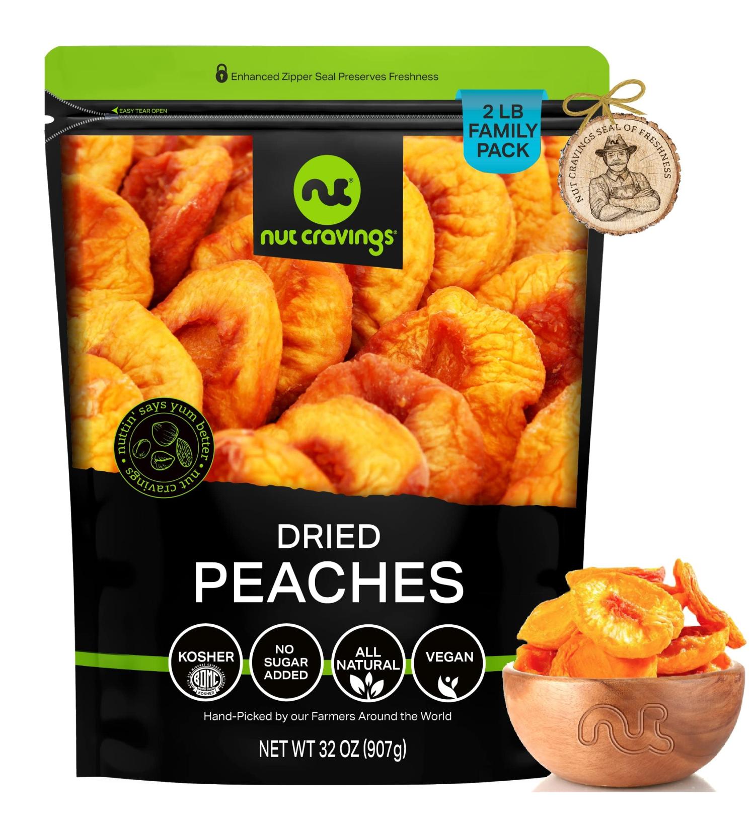 Sun Dried California Peaches - No Sugar Added, 32 oz | Healthy Vegan Snack, Kosher Certified - Buy Online on SooperMarket.com