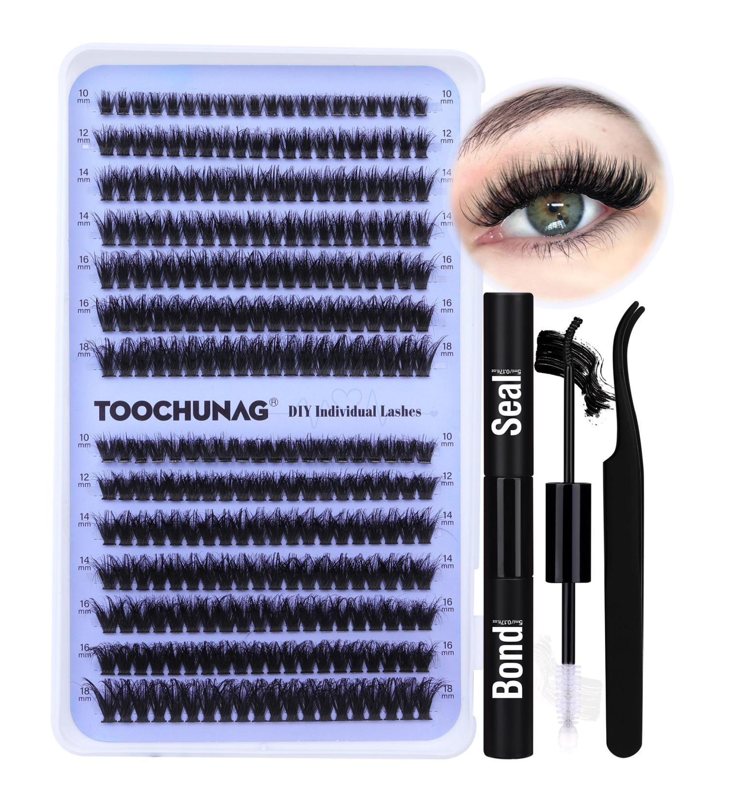 DIY Lash Extension Kit: Fluffy 60D+80D Cluster Lashes with Bond & Seal Glue - TOOCHUNAG Wispy Individual Eyelashes Cluster Kit - Buy Online on SooperMarket.com