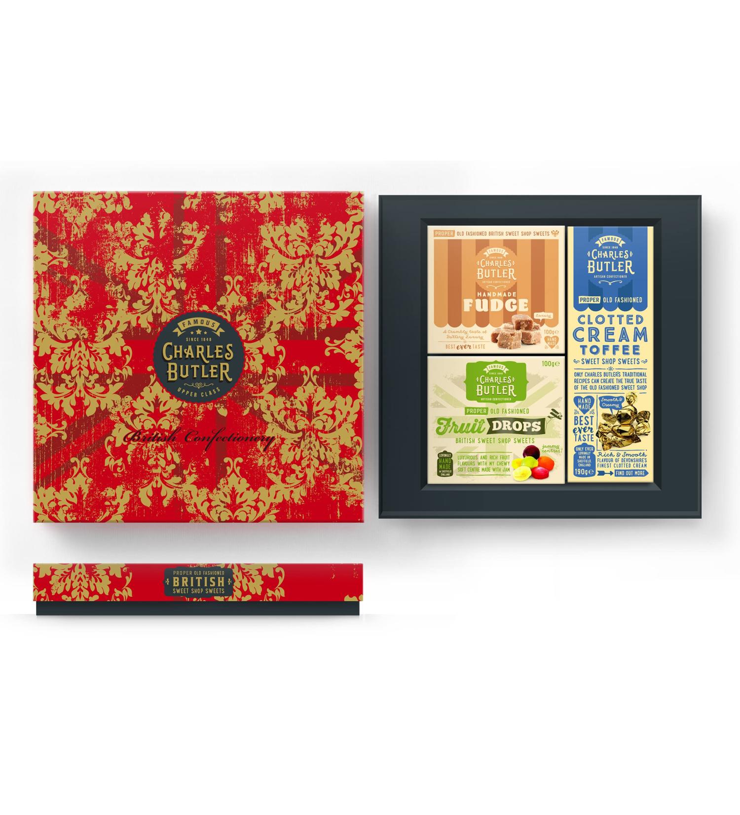 Charles Butler | Gift Box of Handmade Fudge 100g Clotted Cream Fudge 190g and Fruit Drops 100g - Buy Online on SooperMarket.com