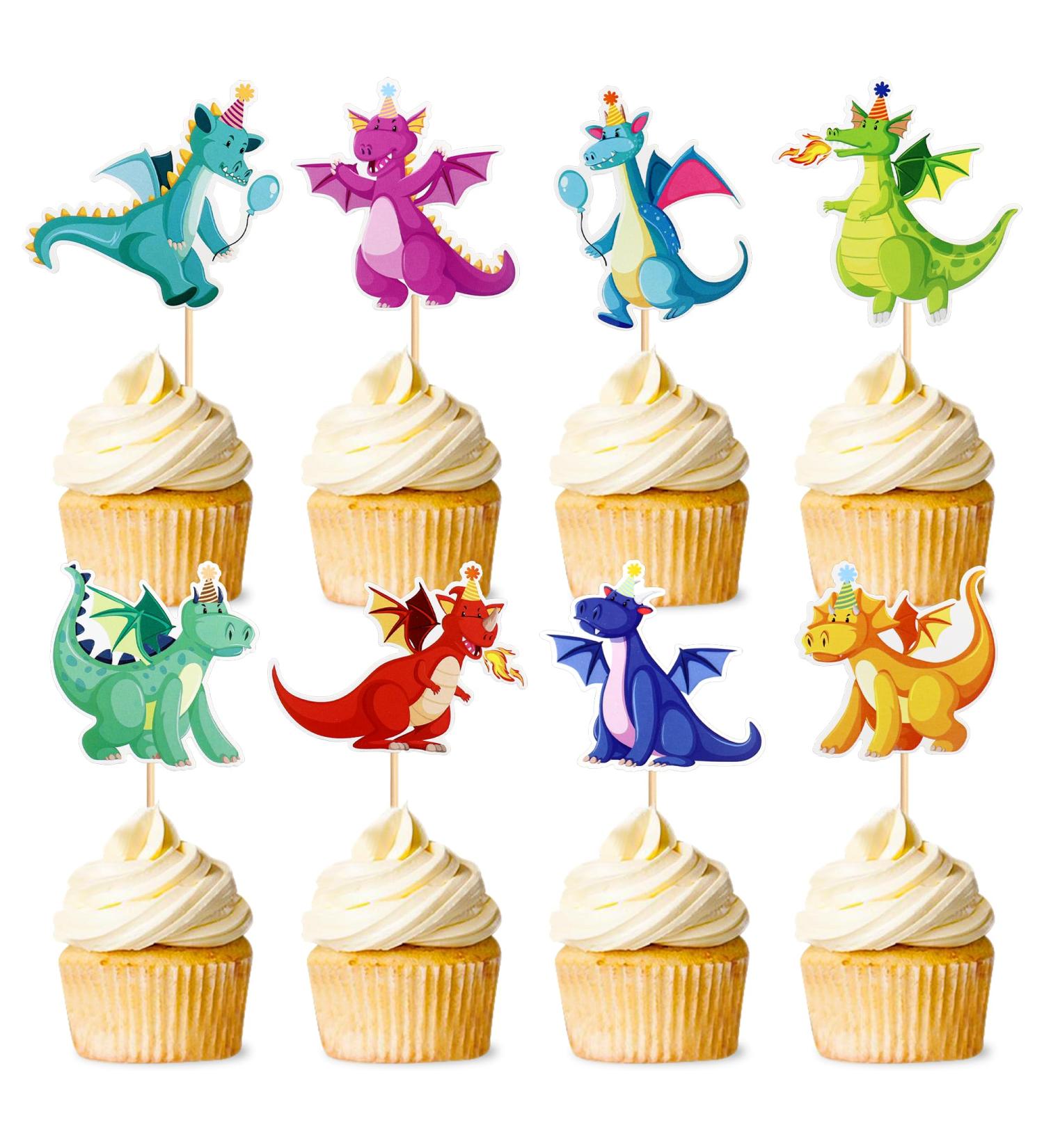 24-Piece Dragon Theme Cupcake Toppers | Mythical Cake Decorations for Weddings & Birthday Parties | Realistic Torte Picks & Event Party Accessories - Buy Online on SooperMarket.com