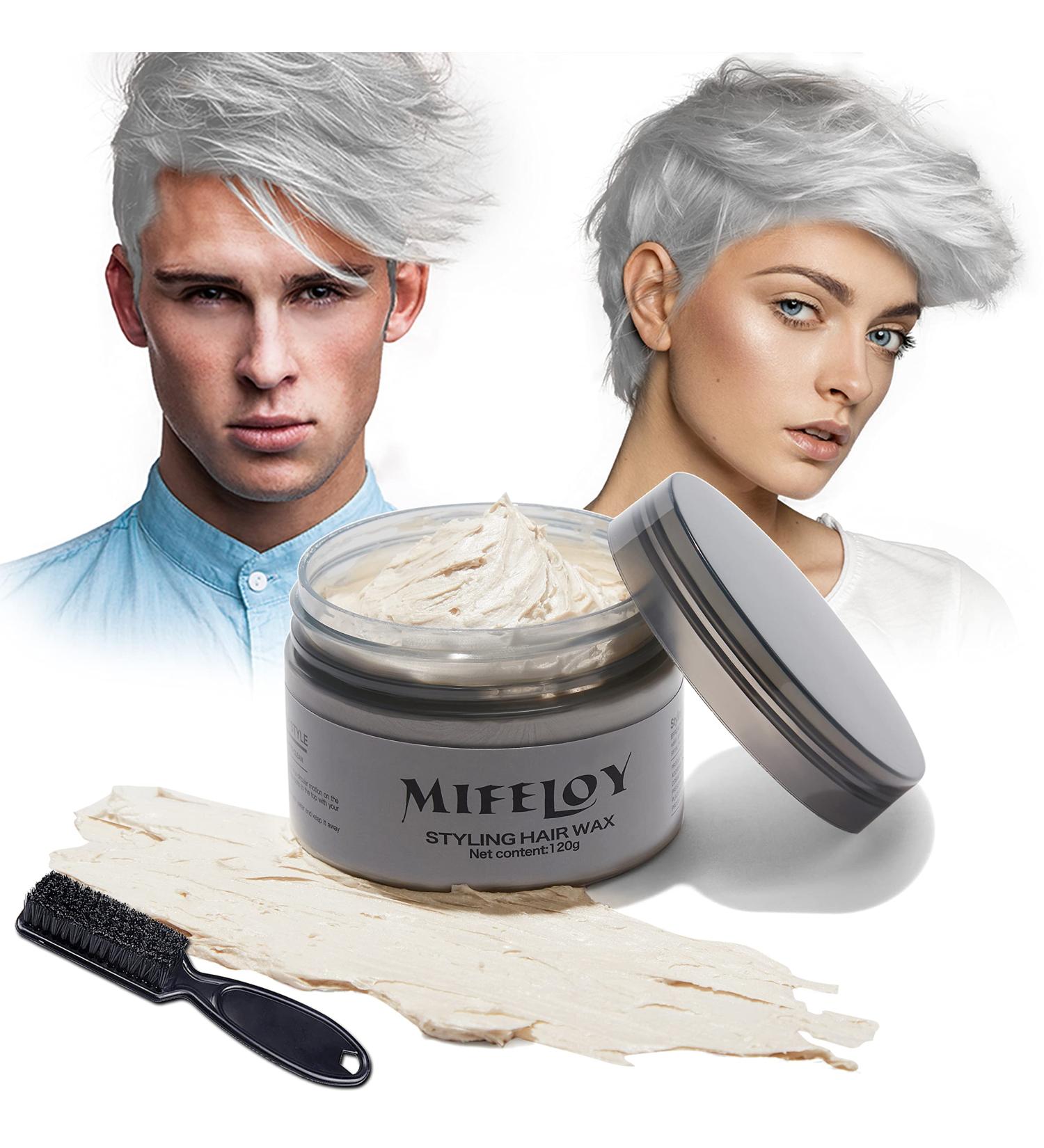 120g Temporary Silver White Hair Color Wax with Dye Brush Instant Natural Hairstyle Cream Disposable Coloring Mud for Men Women Washable Styling Pomades for Party Cosplay DIY Halloween - Buy Online on SooperMarket.com