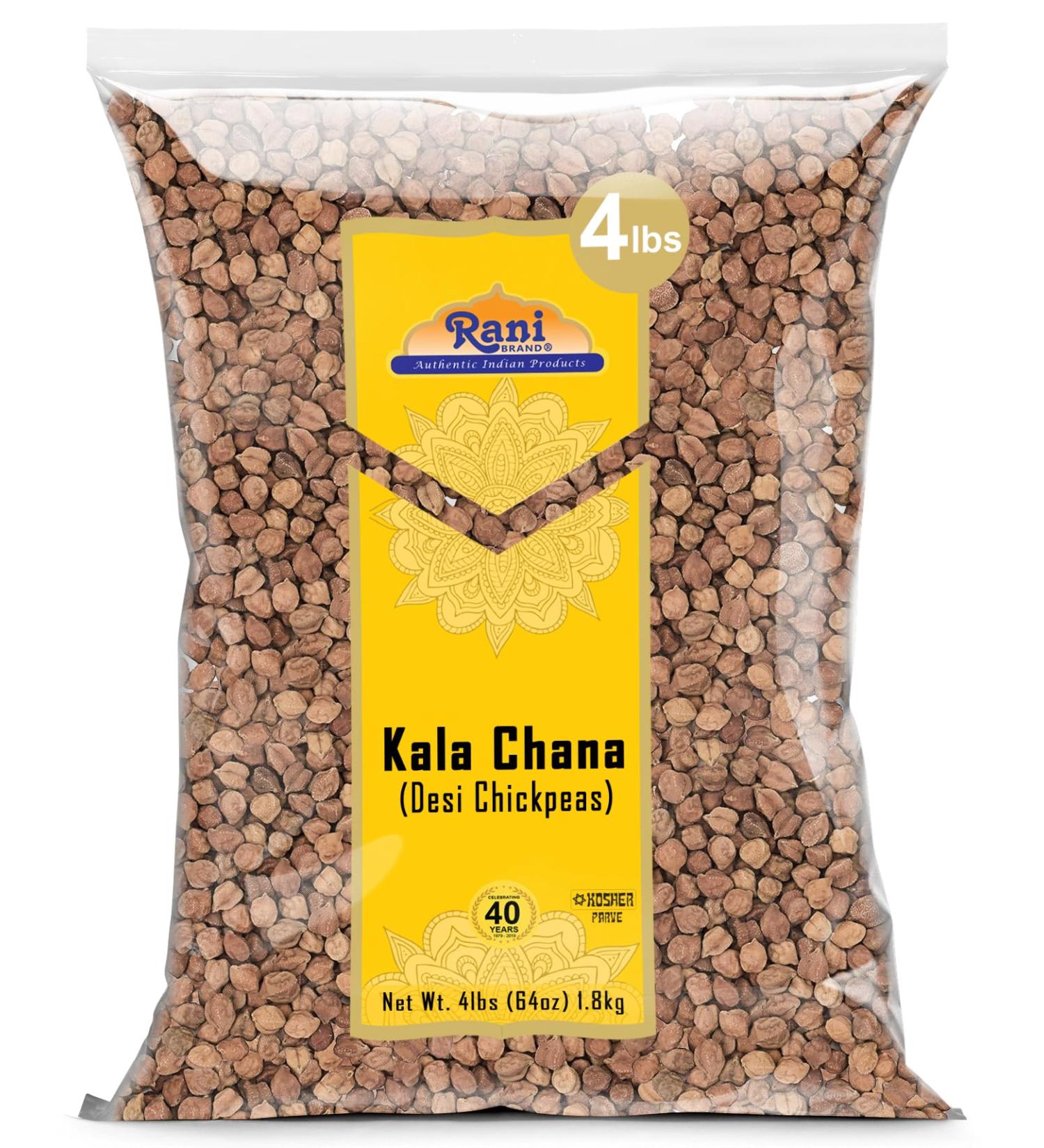 Rani Kala Chana 64oz (4lbs) - All Natural, Gluten Friendly, Non-GMO, Vegan | Indian Origin Black Chickpeas with Skin - 1.81kg Pack - Buy Online on SooperMarket.com