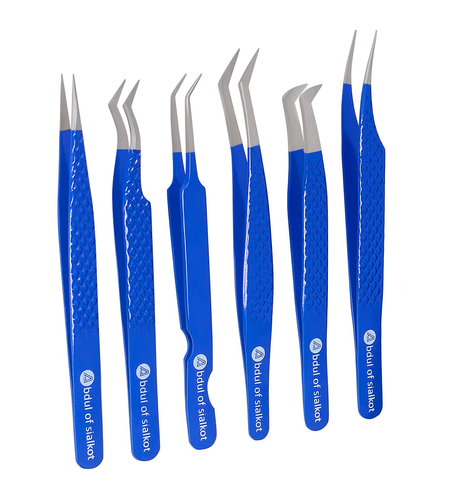 Silakor 6 Piece Eyelash Extension Tweezers Set - Stainless Steel Isolation & Classic Lashes Tweezers (Blue) - Buy Online on SooperMarket.com